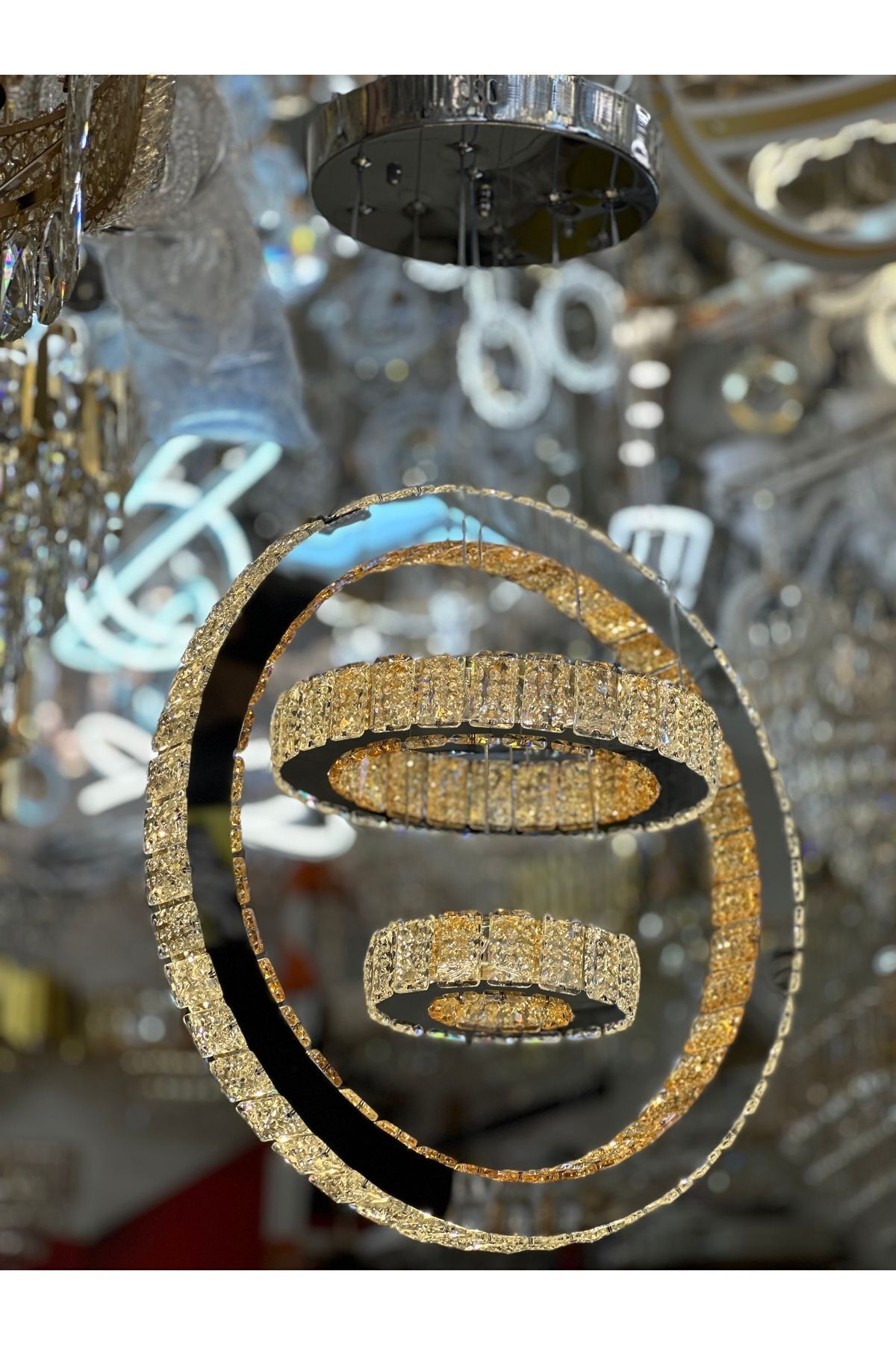 ASLİ AYDINLATMA-2024 MODEL LED 3LAYER PENDANT LAMP CRYSTAL CHANDELIER 3 COLOR OPTIONS 2