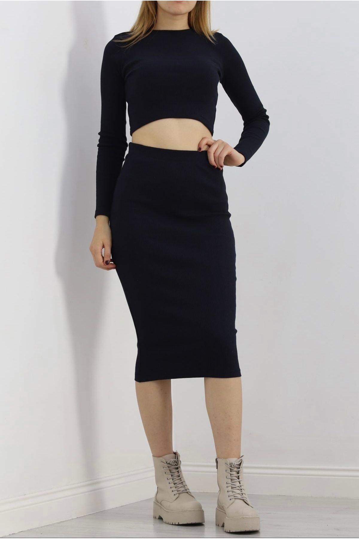 Kadın kaşkorse crop etek takım