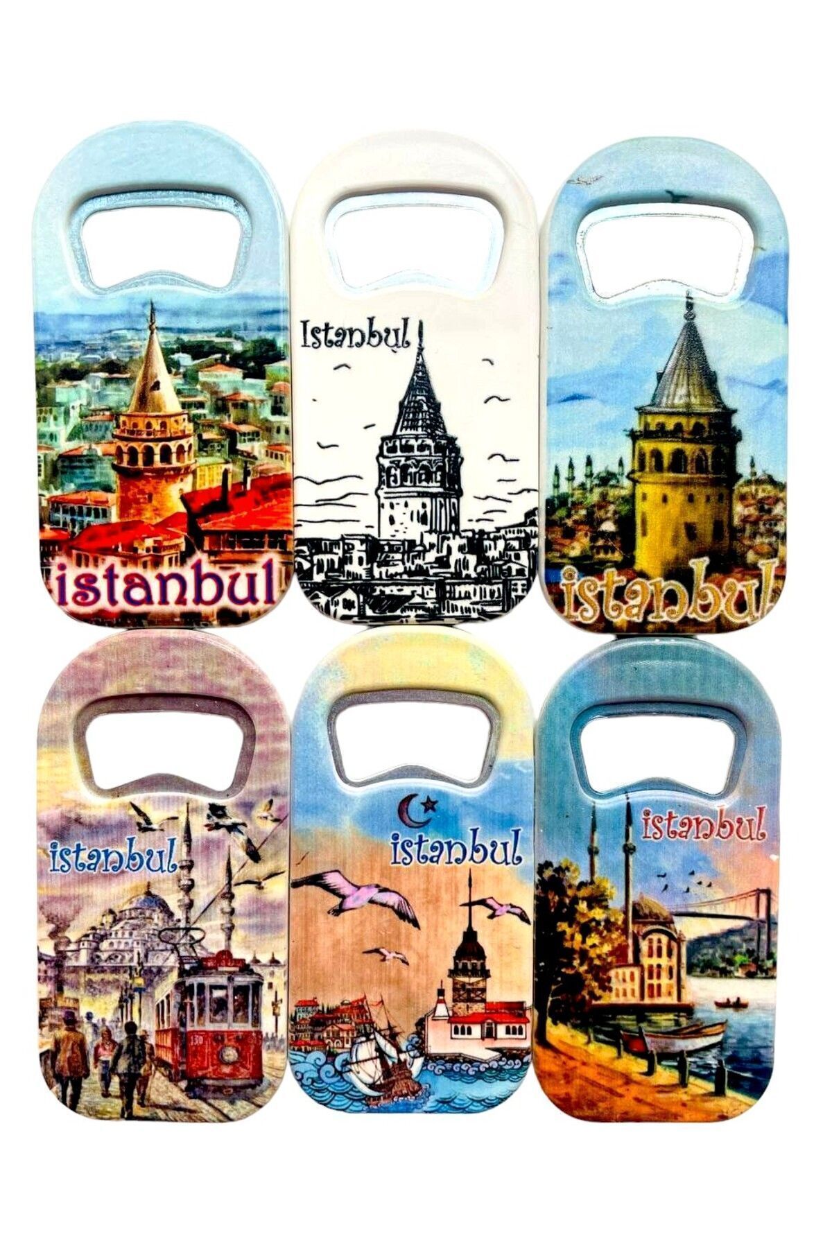 GALATA GIFT 6 Deschizători De Sticle Cu Tematică Istanbul Și Magnet Pentru Frigider - Deschizător De Sifon 9 Cm - One Size