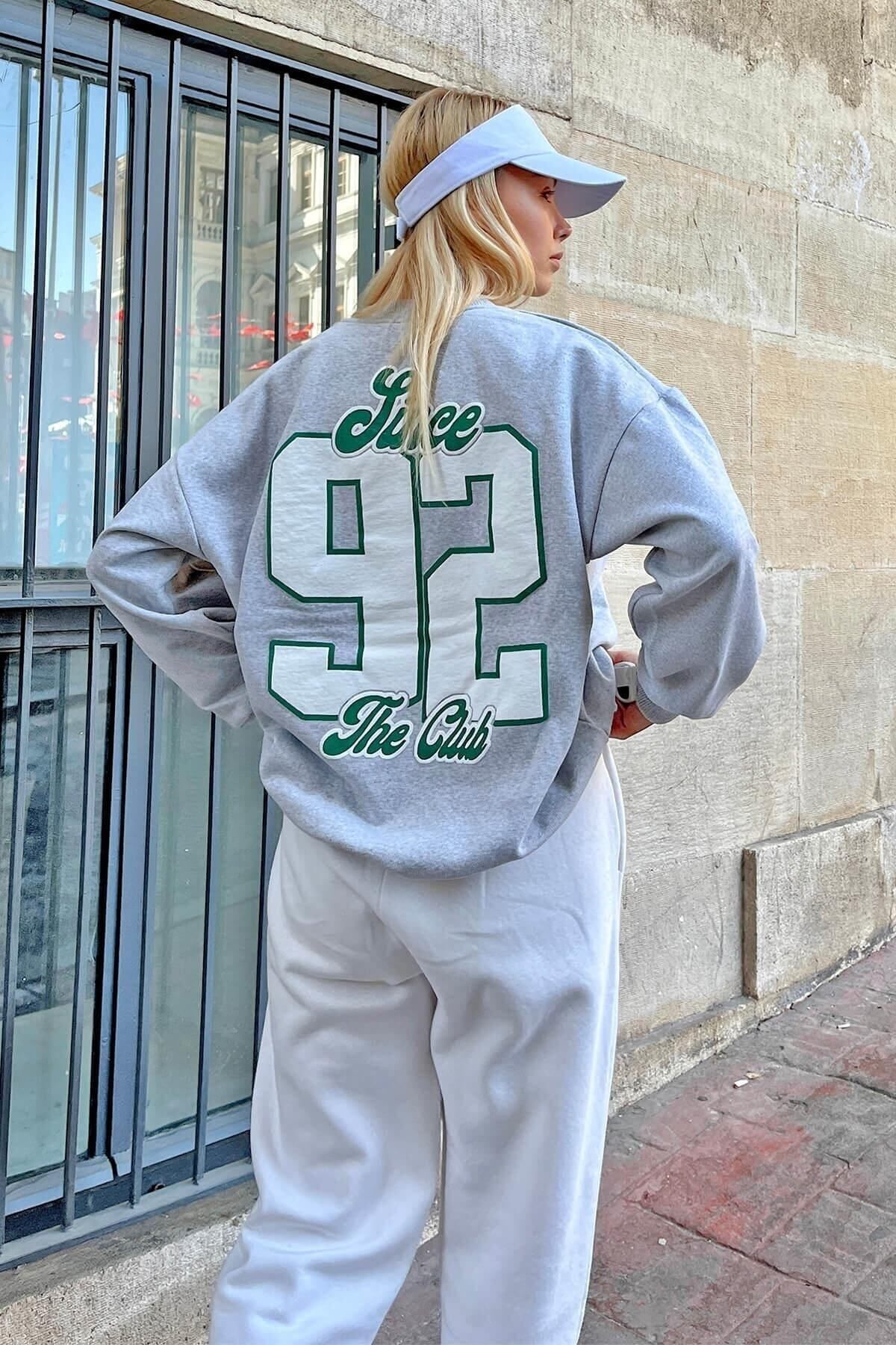 Swist  Gri 92 Ön Arka Baskılı Içi Pamuklu Kadın Sweatshirt - Görsel 4
