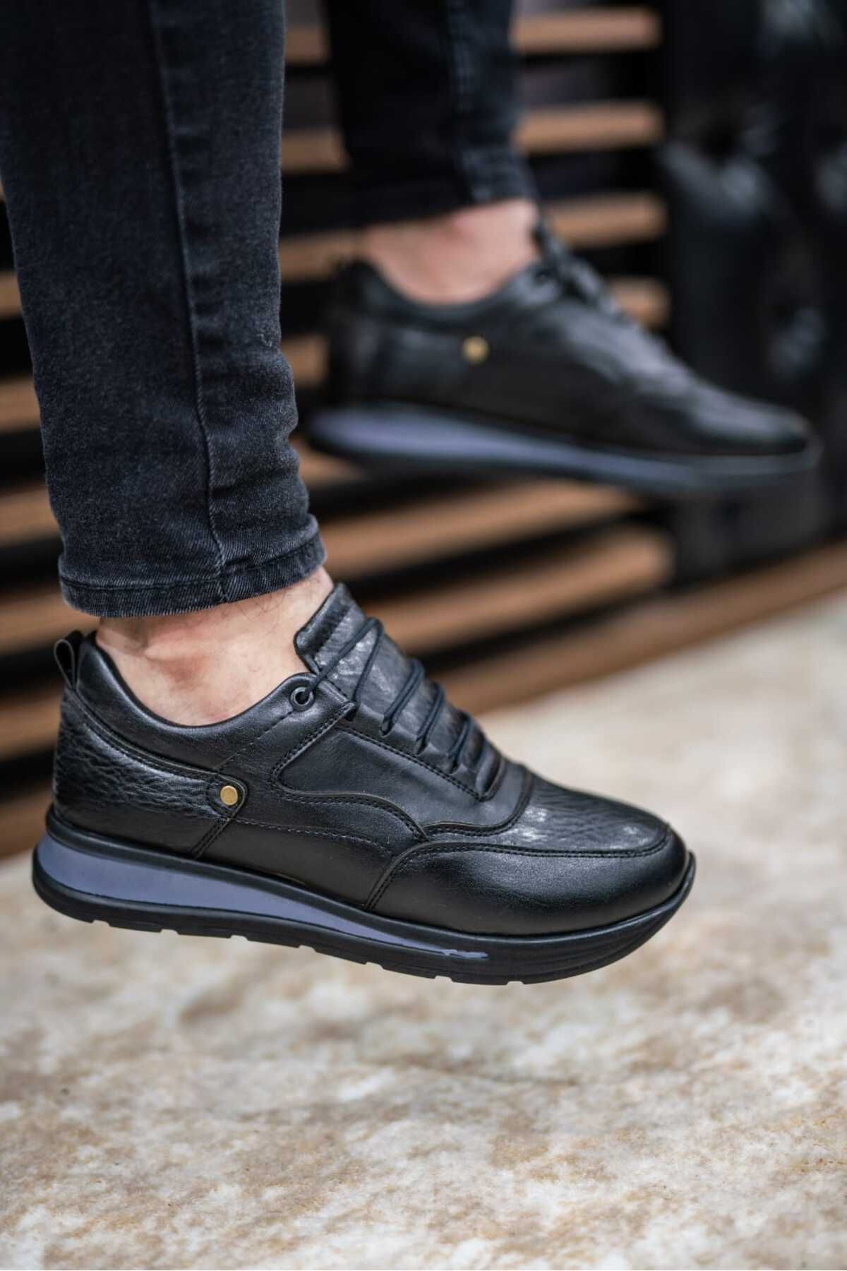 baskets orthopédiques à lacets en cuir noir pour hommes obay1056