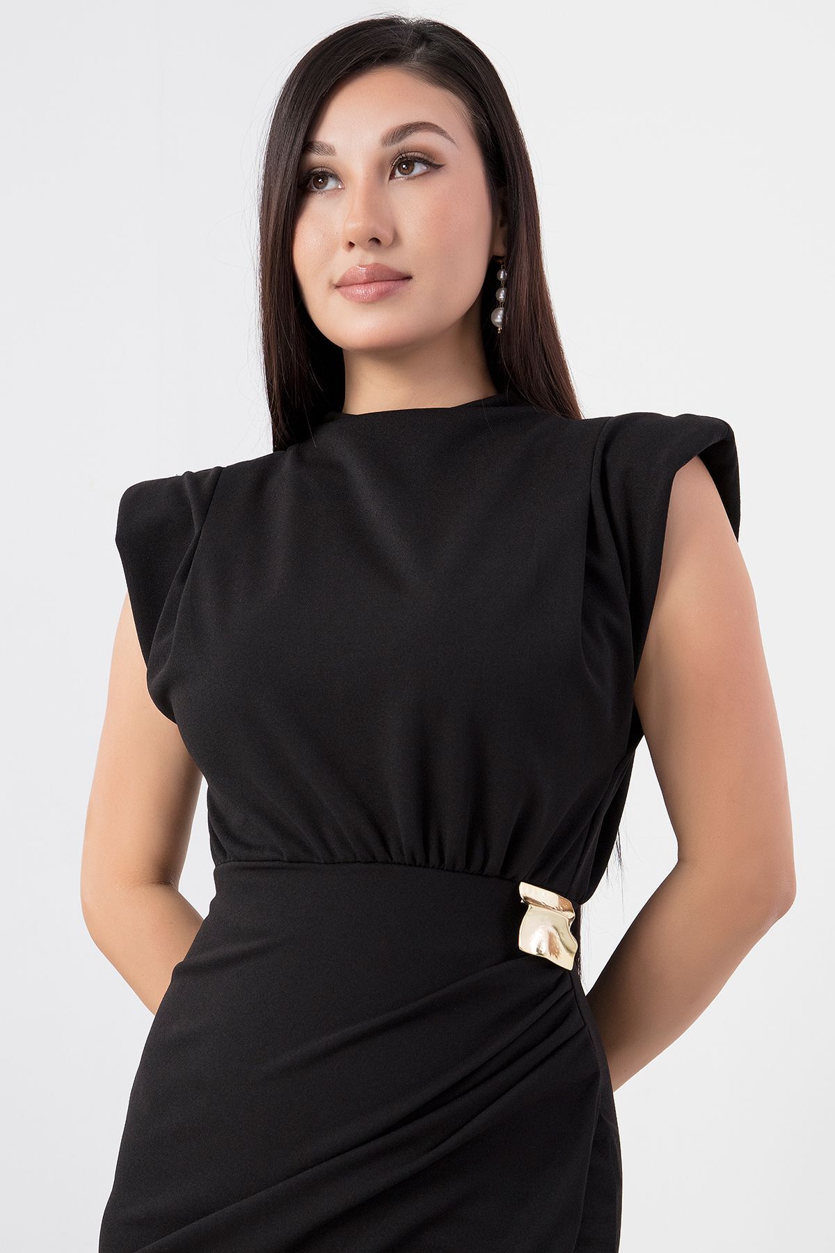 PULLIMM-Rochie cu guler vertical cu cataramă în talie NY4409 2