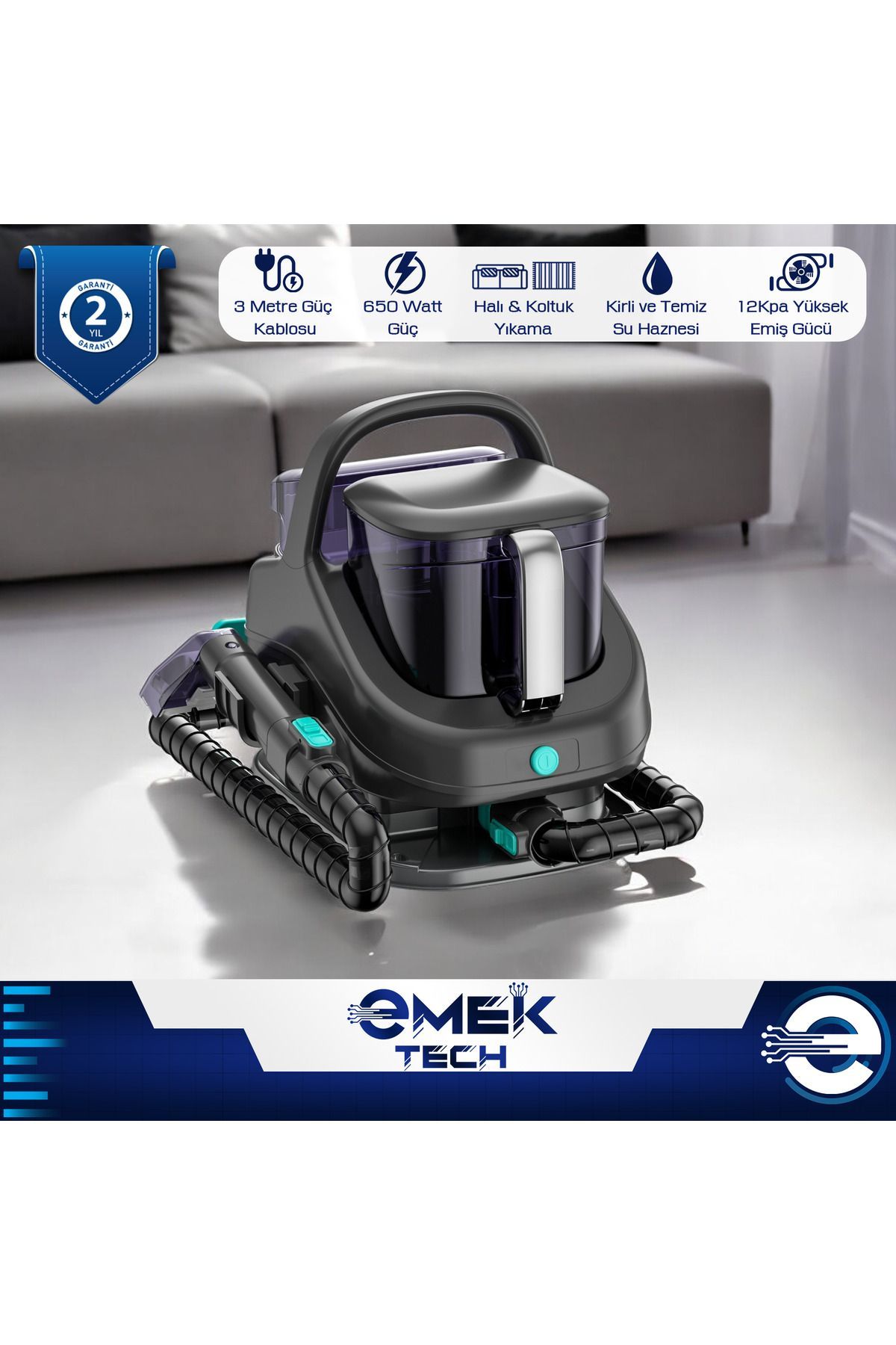 2 Yıl Garantili 650W Profesyonel Halı, Döşeme ve Araç İçi Leke Temizleme Makinesi