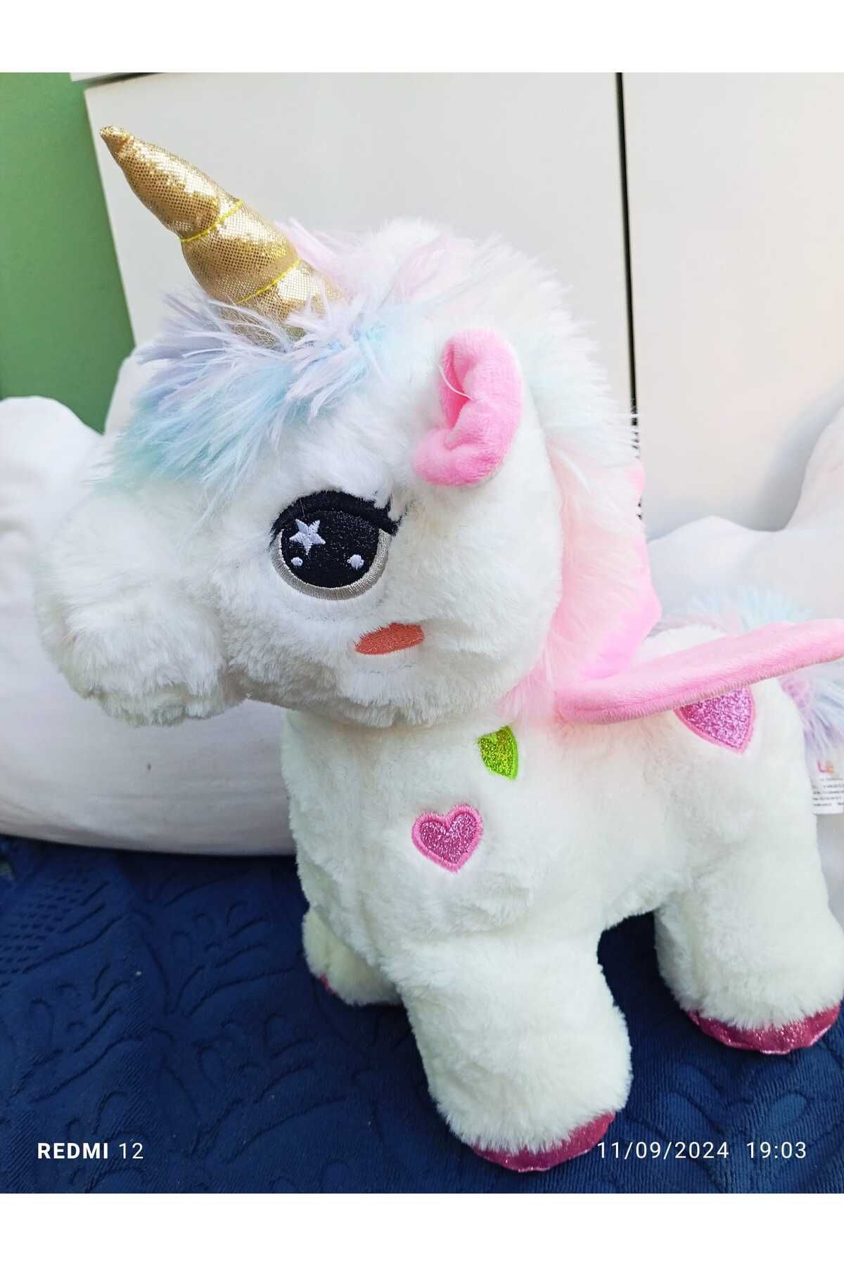 Büyük Boy Unicorn Tek Boynuzlu At Peluş Oyuncak Yüksek Kalite İthal 40 cm Pony Beyaz