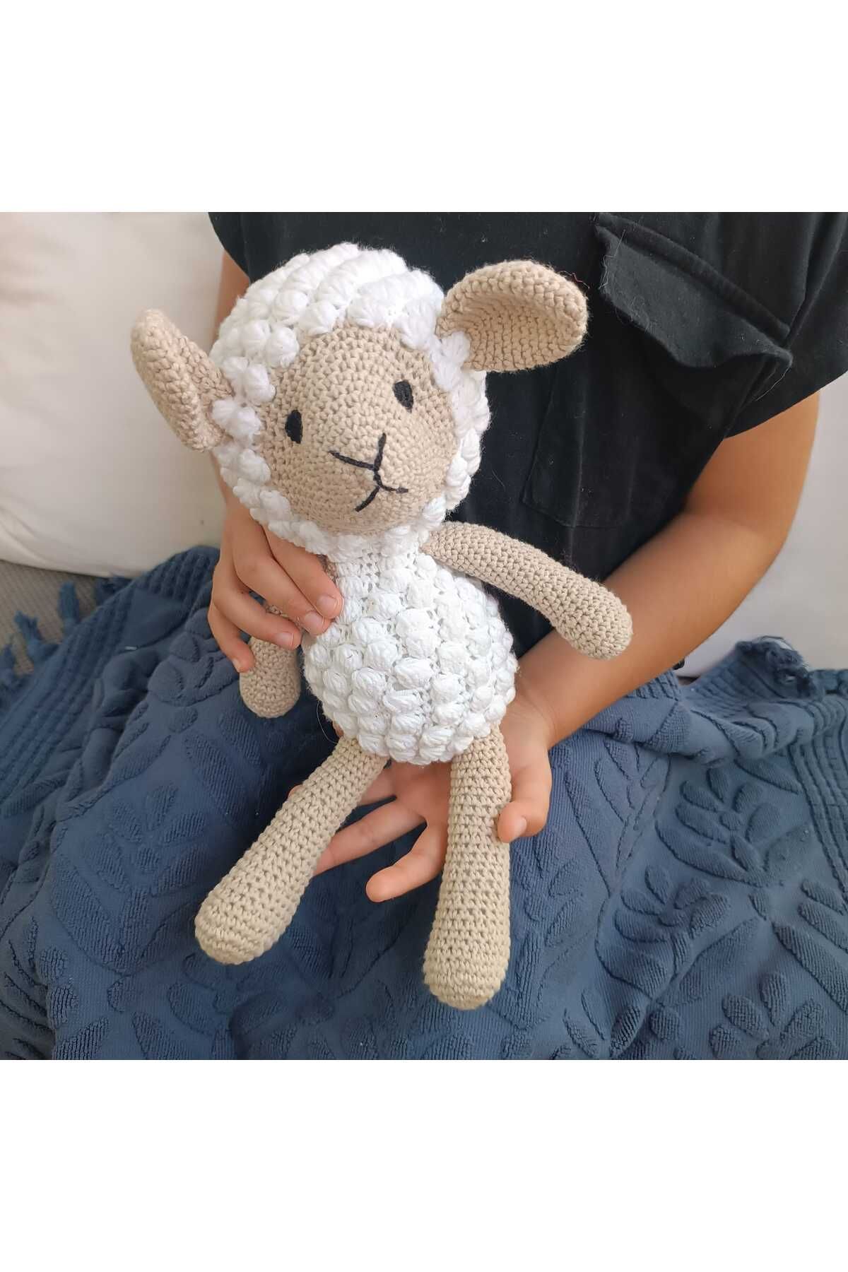 Peluş Kuzu Amigurumi 30 cm Organik İplik Sağlıklı Uyku Arkadaşı Hediye Oyuncak