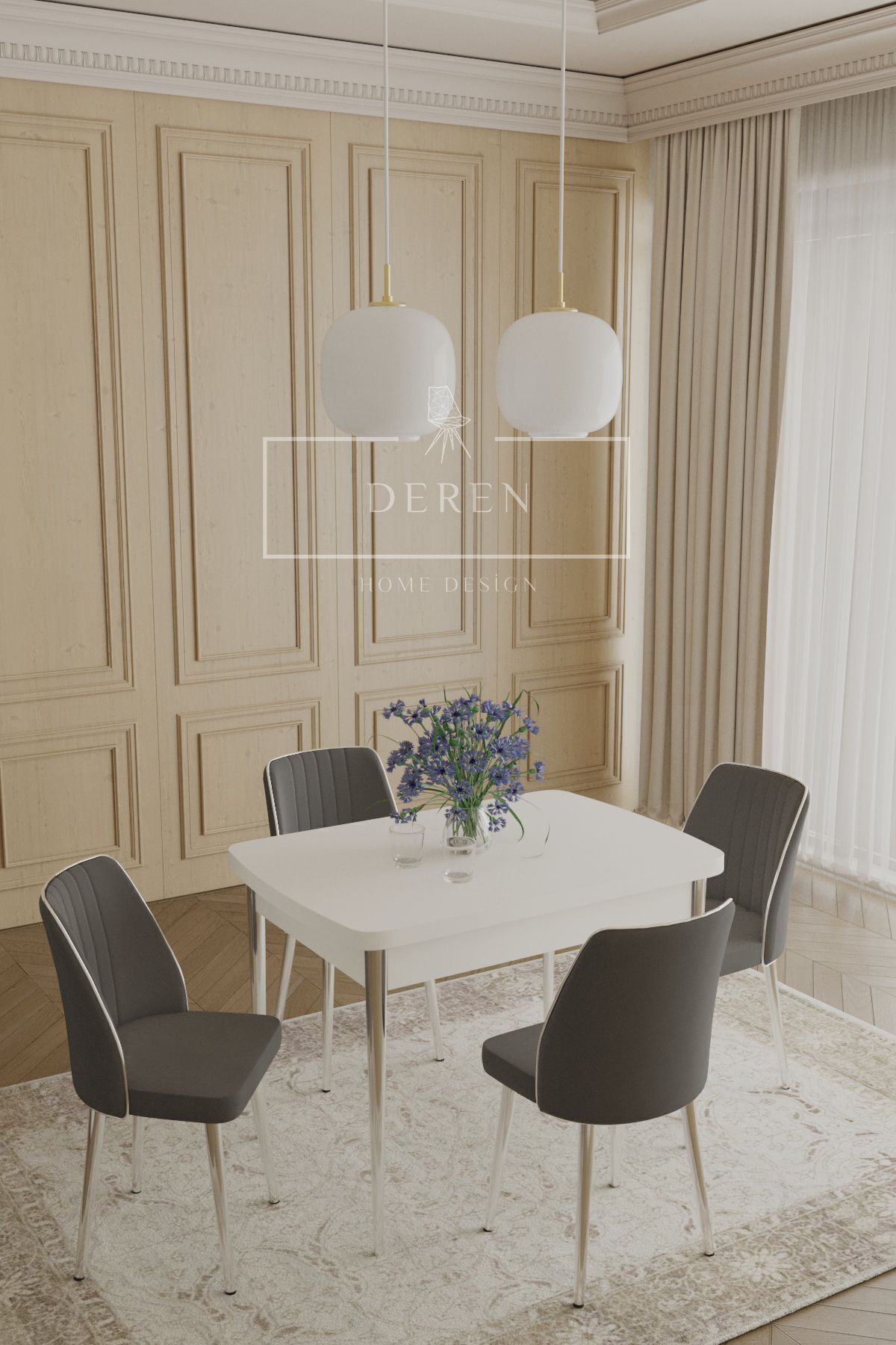 Via Series 70x110 Table +4 Anthracite San Wipeable Imported Baby Face Fabric Tableware Silver Metal Leg
