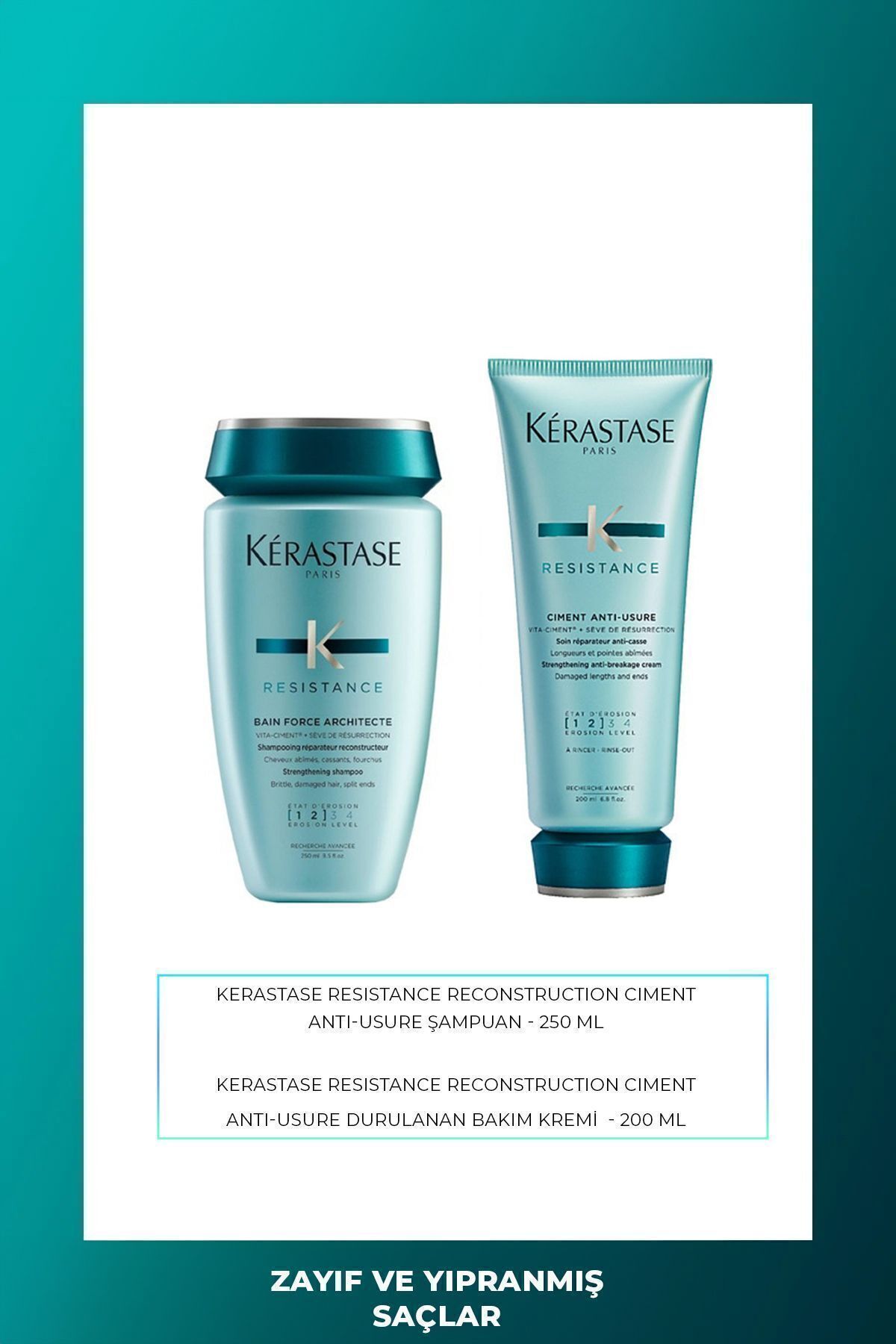 کراستاس Kérastase Resistance Ciment Anti-Usure Repair Conditioner 200 ml & Shampoo 250 ml