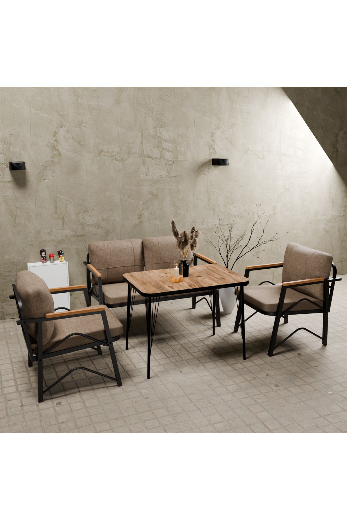 Symmetry Model, Balcony, Garden, Cafe, Metal Sofa Set,Garden Set,Tea Set, 2+1+1+table sponge