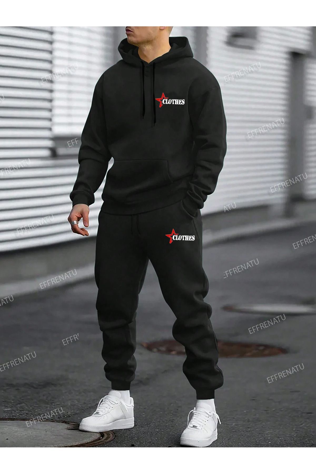 EFFRENATU Set De Trening Oversize Din Lână Cu Imprimeu Pentru Bărbați Masculin - 6XL