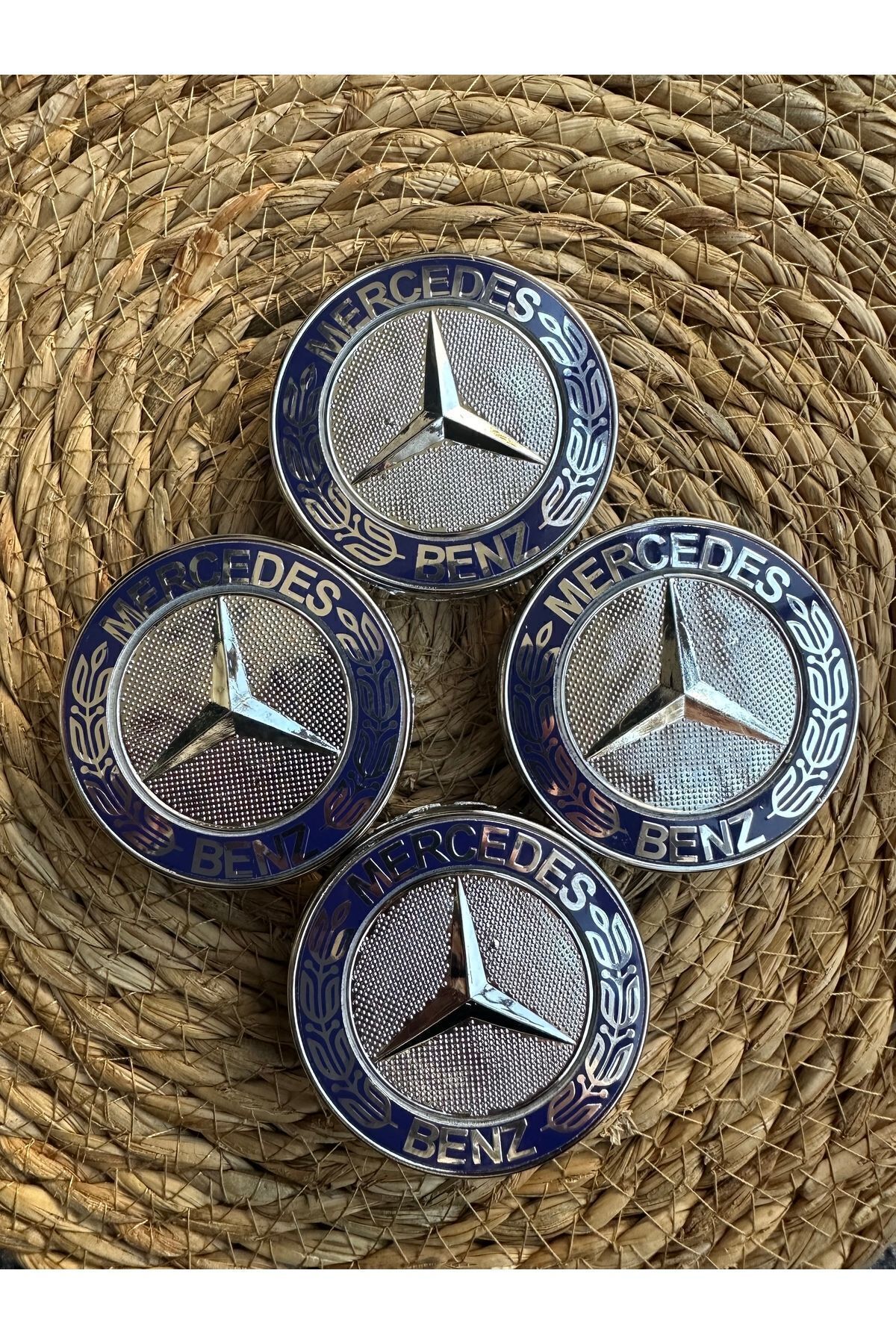 Aksesuar Mercedes Uyumlu Jant Göbeği / Mavi / 7.5cm - 6,9cm / 4'lü