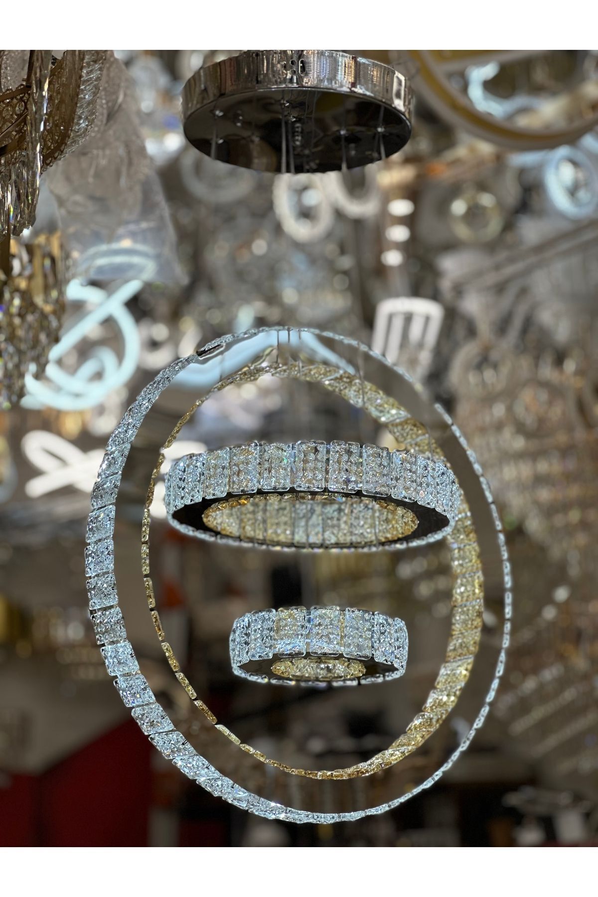 ASLİ AYDINLATMA-2024 MODEL LED 3LAYER PENDANT LAMP CRYSTAL CHANDELIER 3 COLOR OPTIONS 5