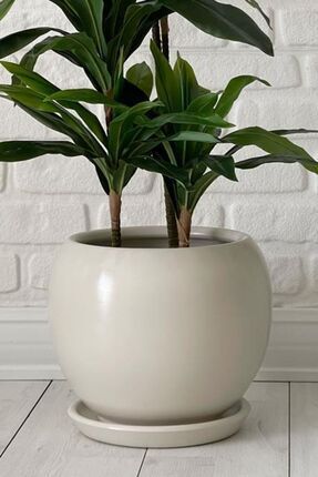 odka 10litre Küre Saksı Tabaklı 23cmx23cmx21cm Ekru Renk