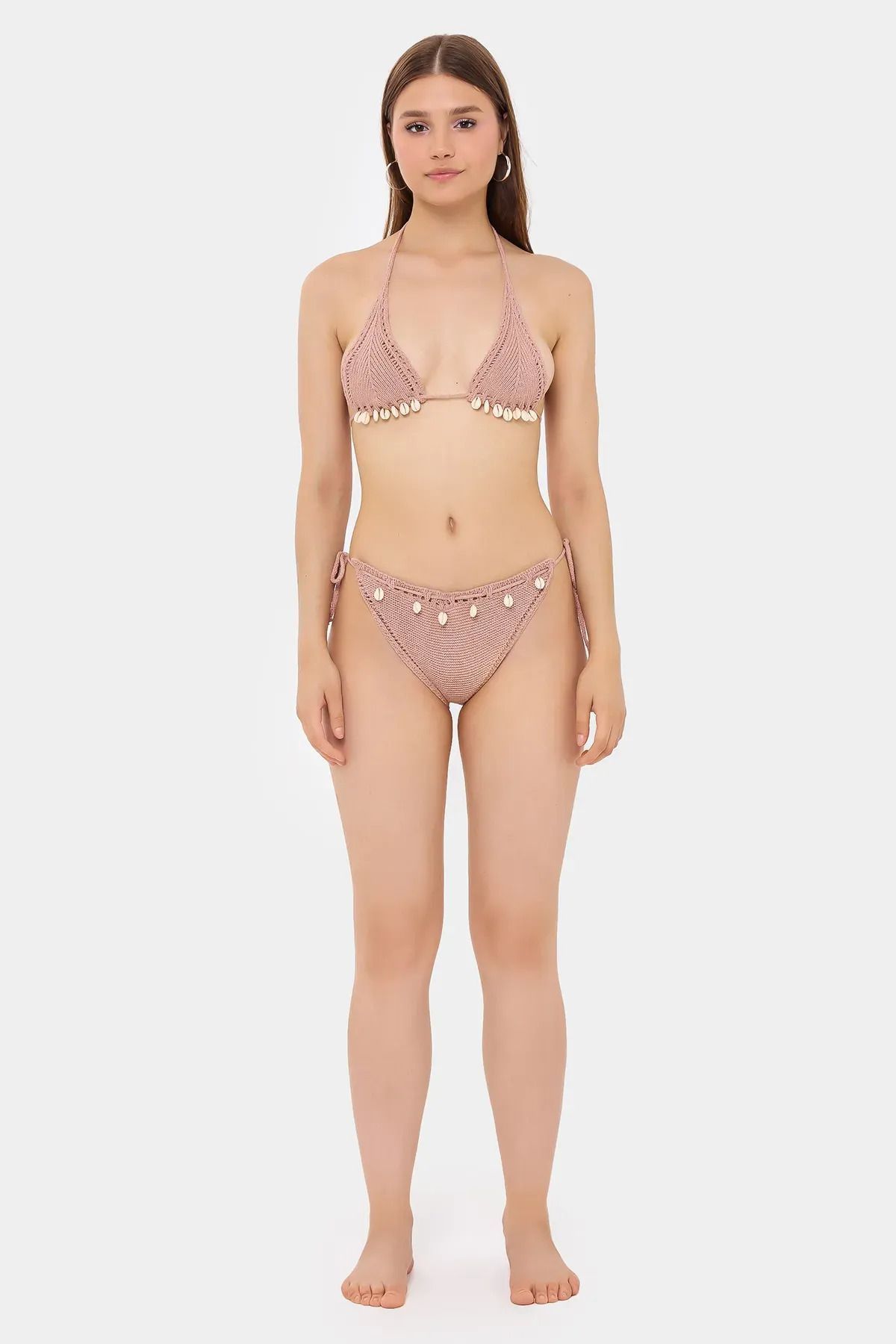 Hiccup-Triangular Mesh Binding Detailed Bikini Set with Seashells 2