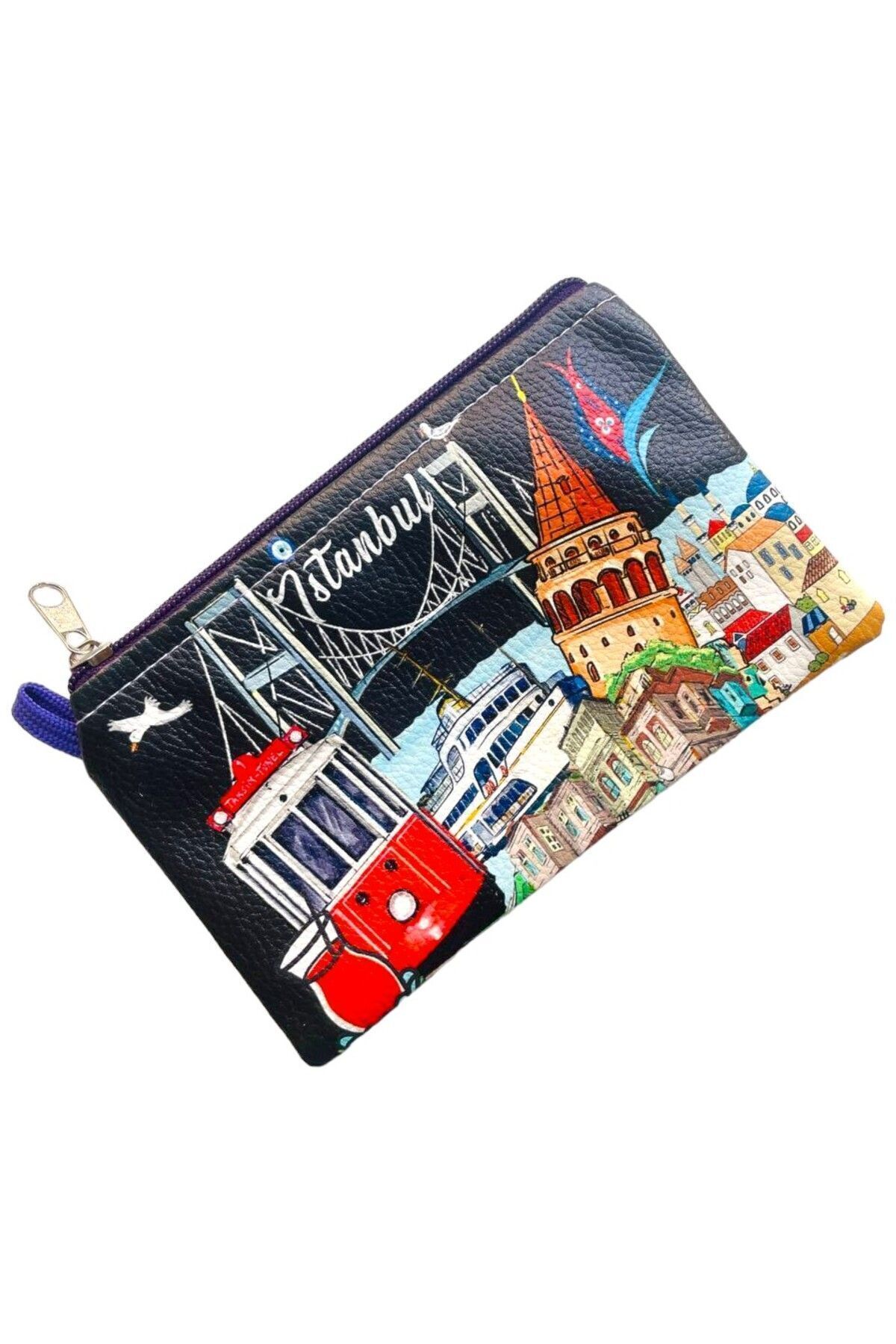 کیف پول زنانه زیپ دار اندازه متوسط تک رنگ قوی شیک استانبول مهره چشم 18 12 سانتی متر GALATA GIFT