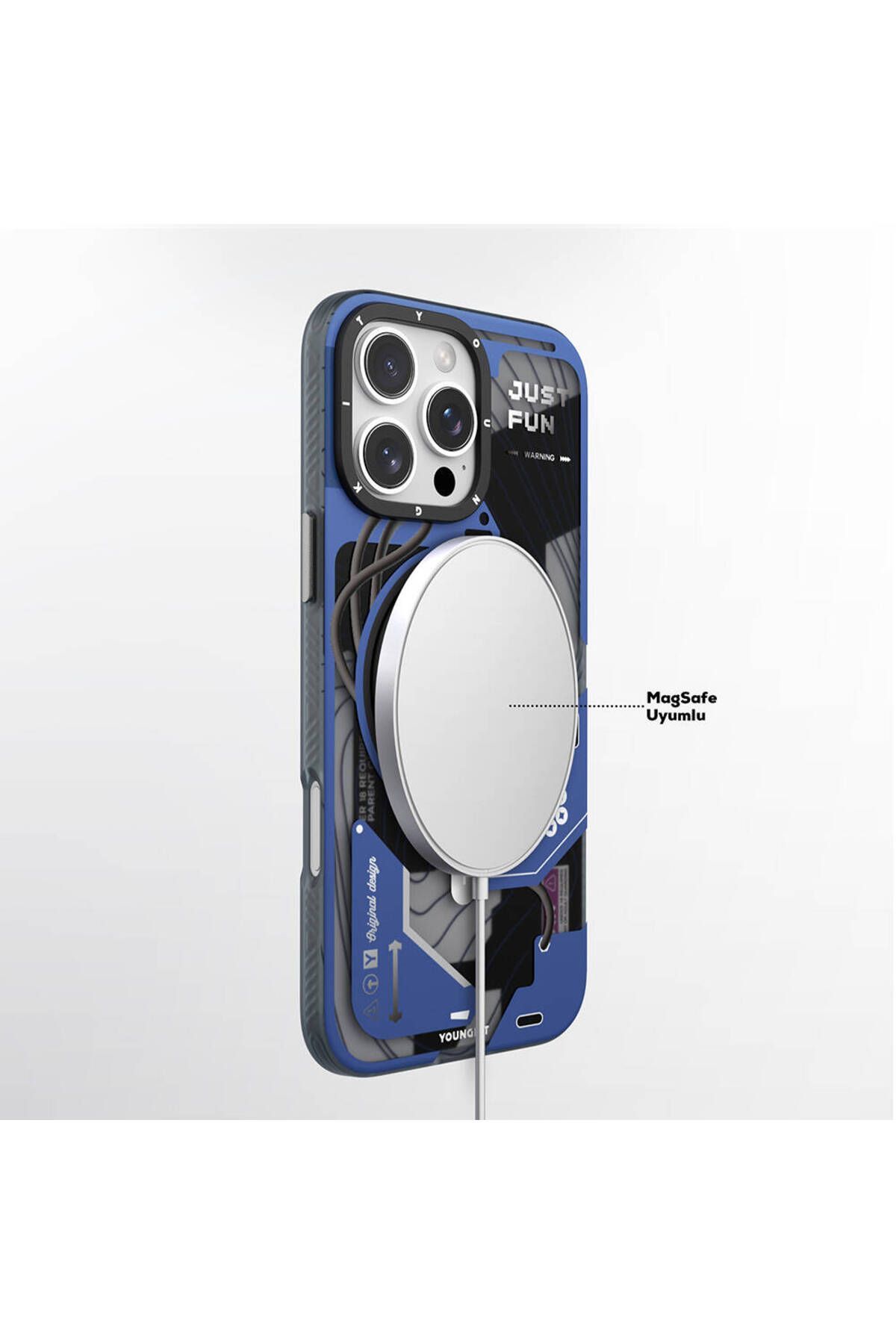 iPhone 16 Pro Max Youngkit Magsafe Uyumlu 360° Standlı Starship Serisi Mavi Kılıf