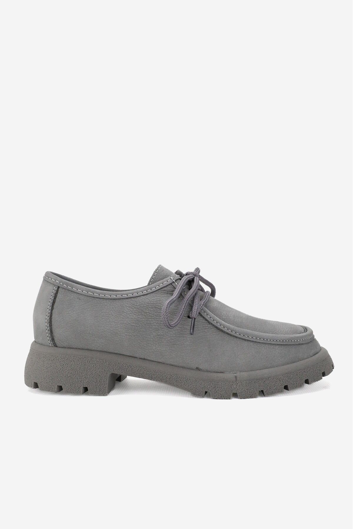 TUNAELLİ-Gray Nubuck Genuine Natural Leather - Size 36-41 Lace up Oxford Shoes 2