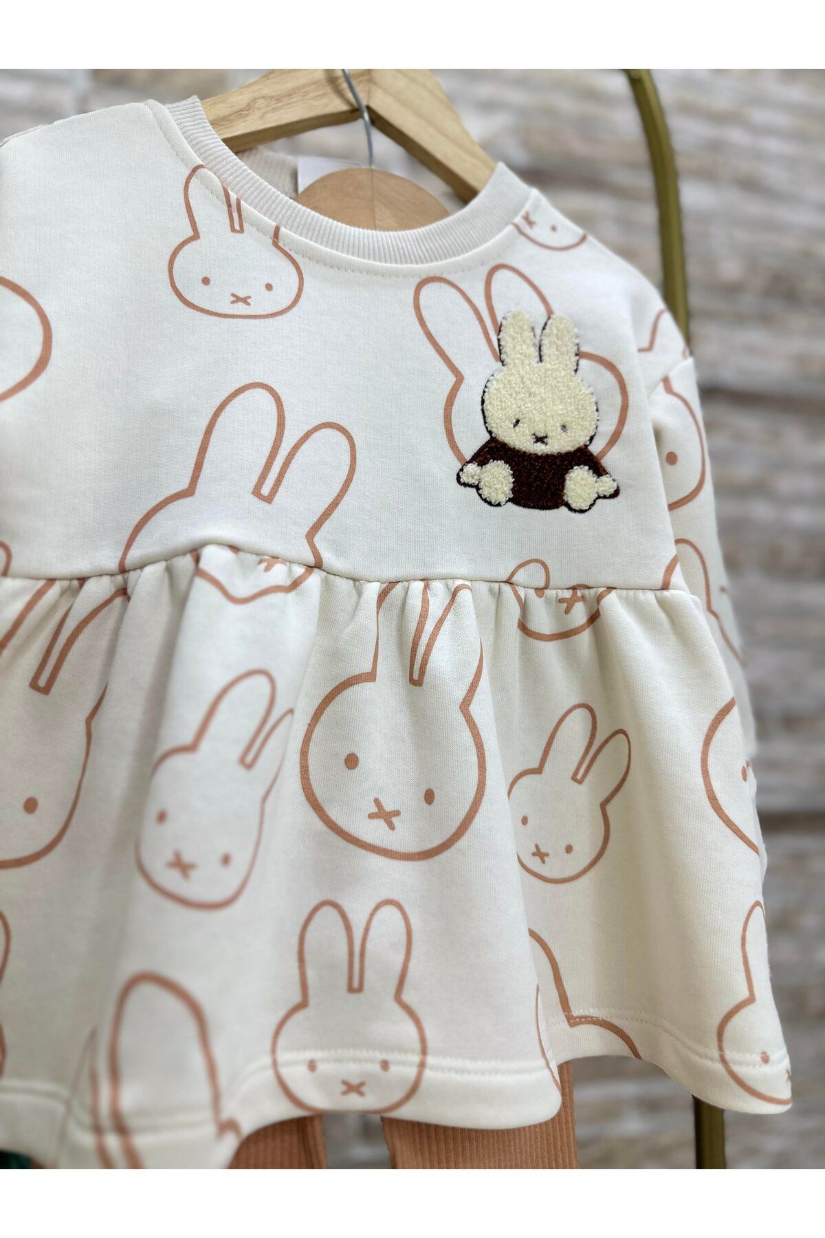Ladin Store-New Season Girl's Miffy Süzene Embroidered Cotton Bottom-Top Tights Suit 4