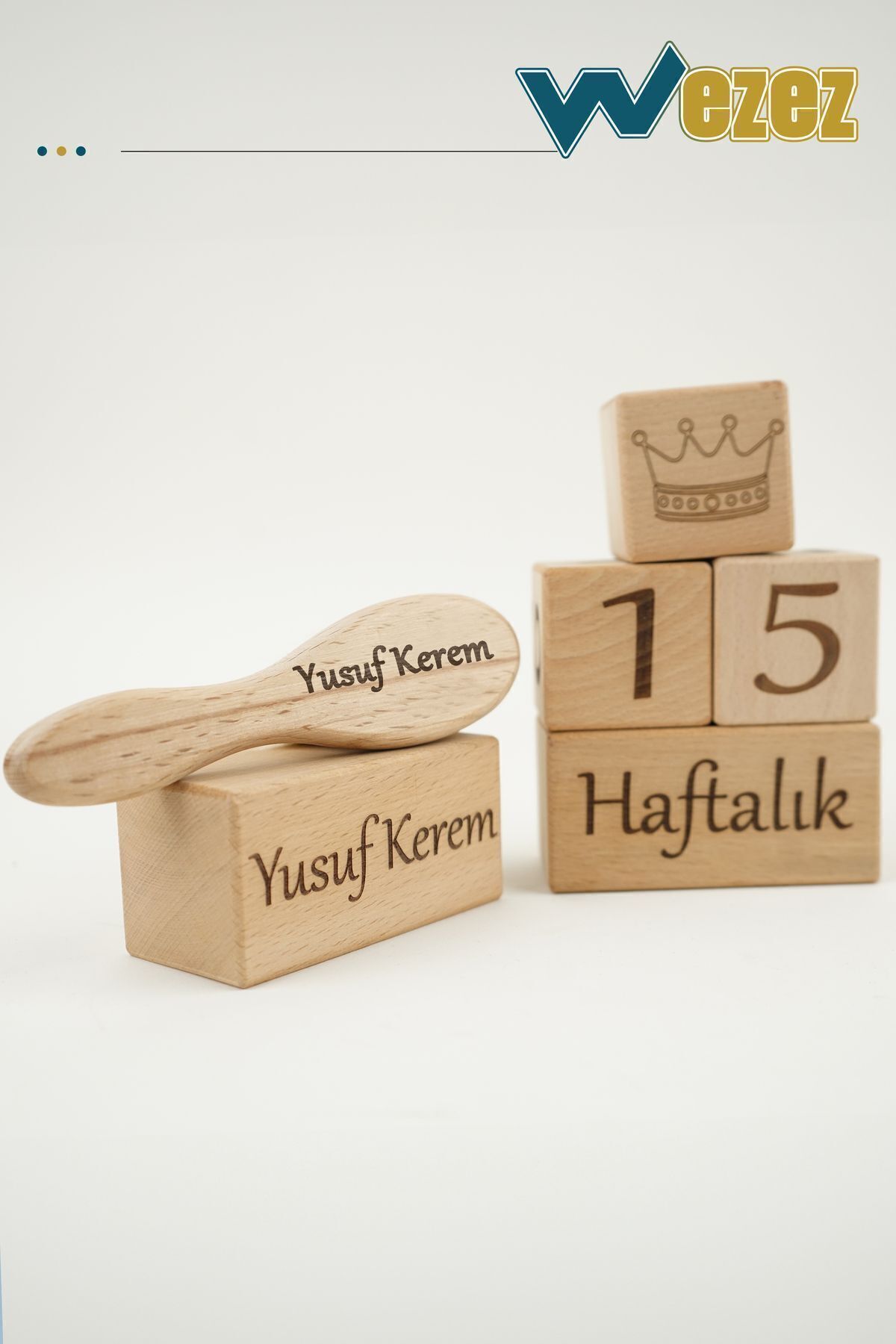 Wezez İsme Özel Anne Bebek 5'li Anı Küpü ve Doğal Keçi Kılı Saç Fırçası Seti - Dekoratif Hatıra Seti fotoğrafı 7 (önizleme)