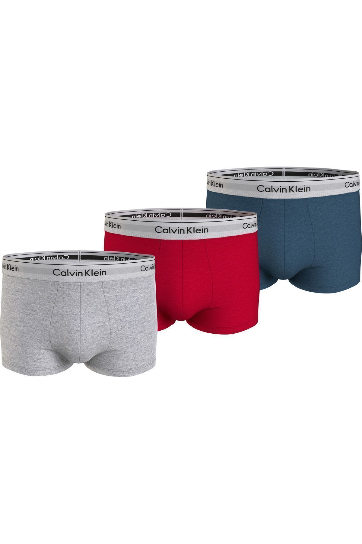 Erkek Marka Logolu Elastik Bantlı Günlük Kullanıma Uygun Gri-Kırmızı-Mavi Boxer 000NB2380A-N2I