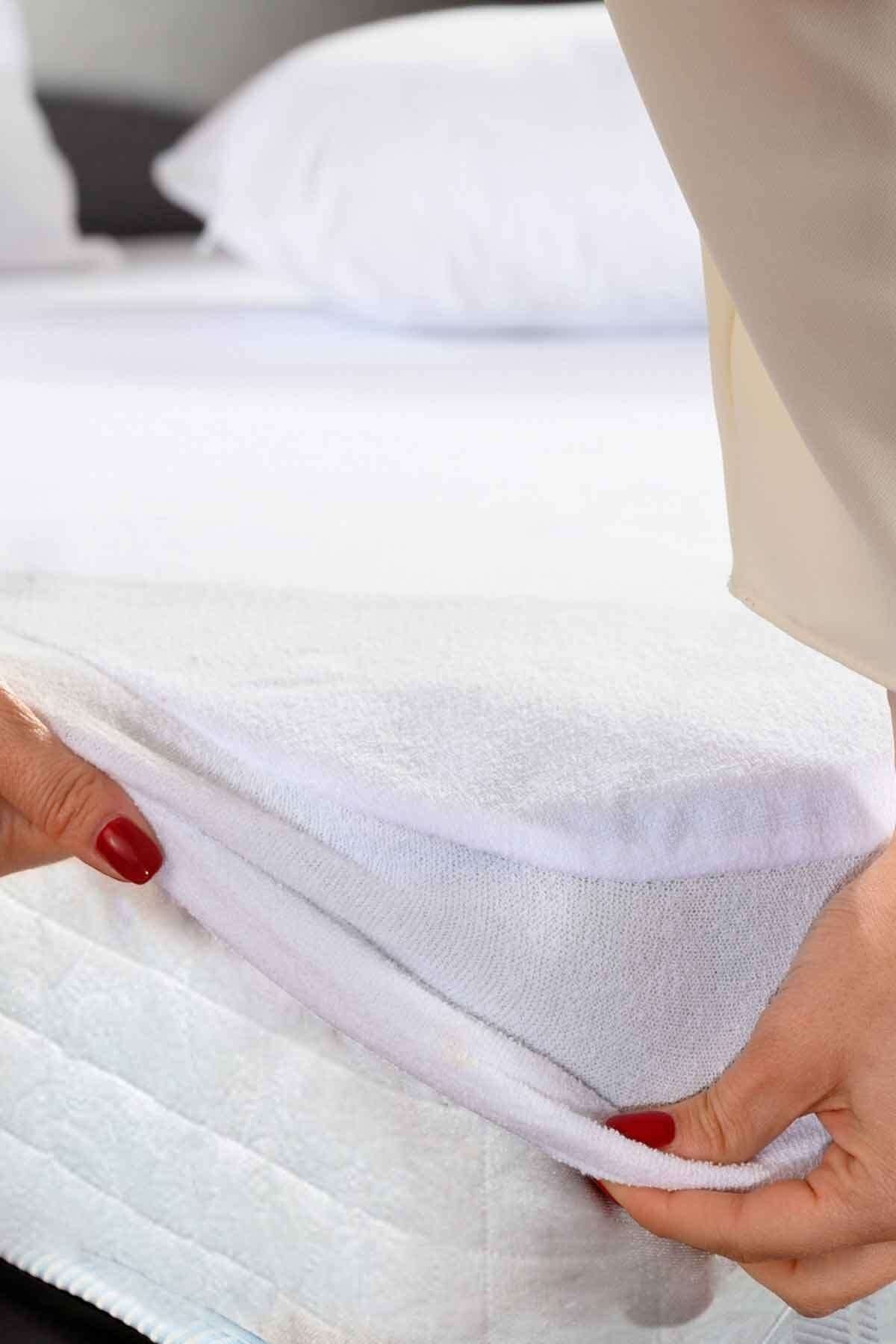 Formeya-Weißes Micro-Spannbettlaken-Set mit flüssigkeitsdichter Matratze und Kissen (11 Größen) 4