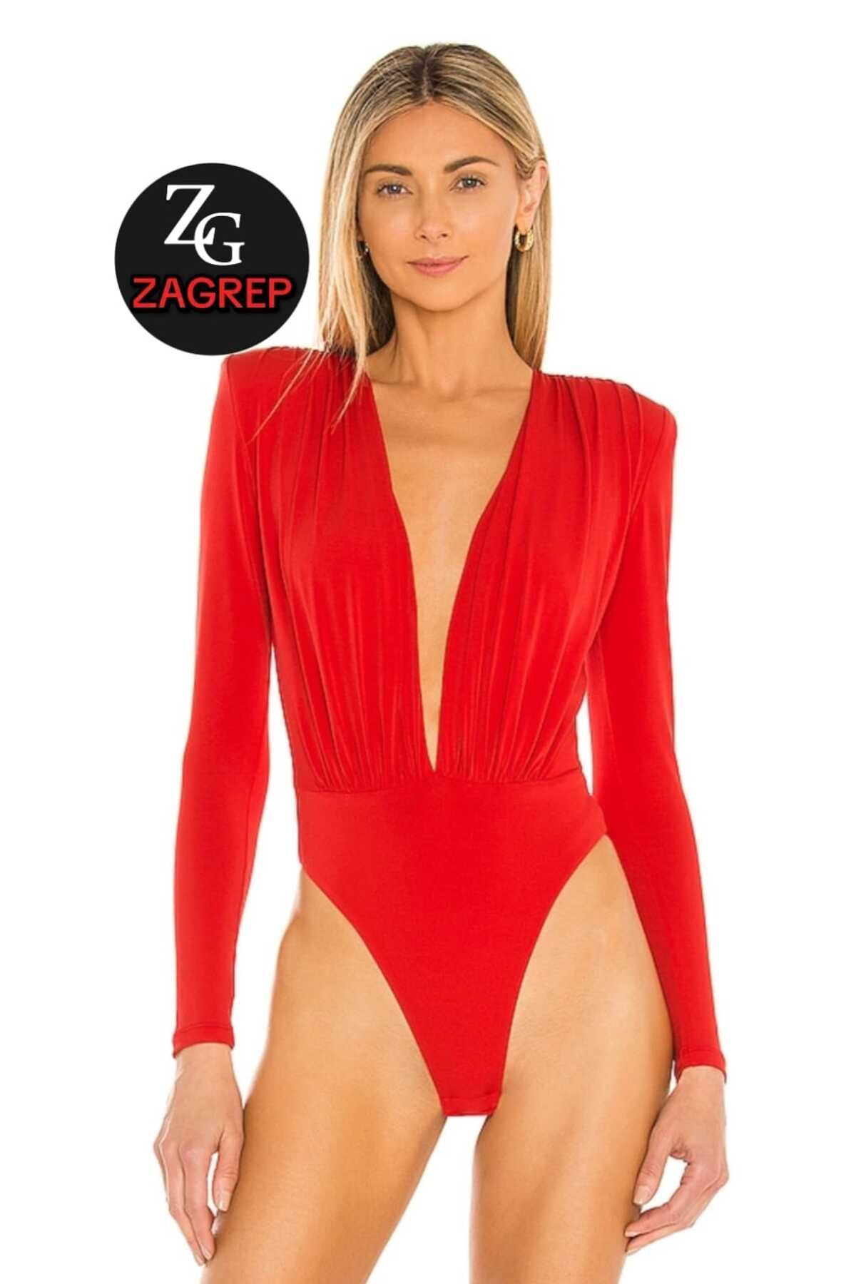 Zagrep-Red Women's Body - Deep V, Padded, No Inner Display, Double Layer 2