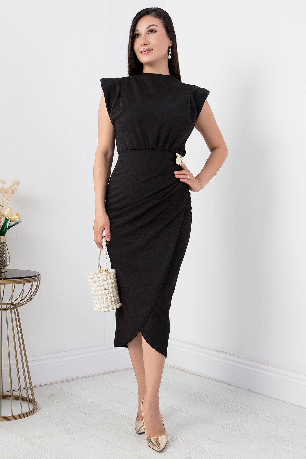PULLIMM-Rochie cu guler vertical cu cataramă în talie NY4409 4