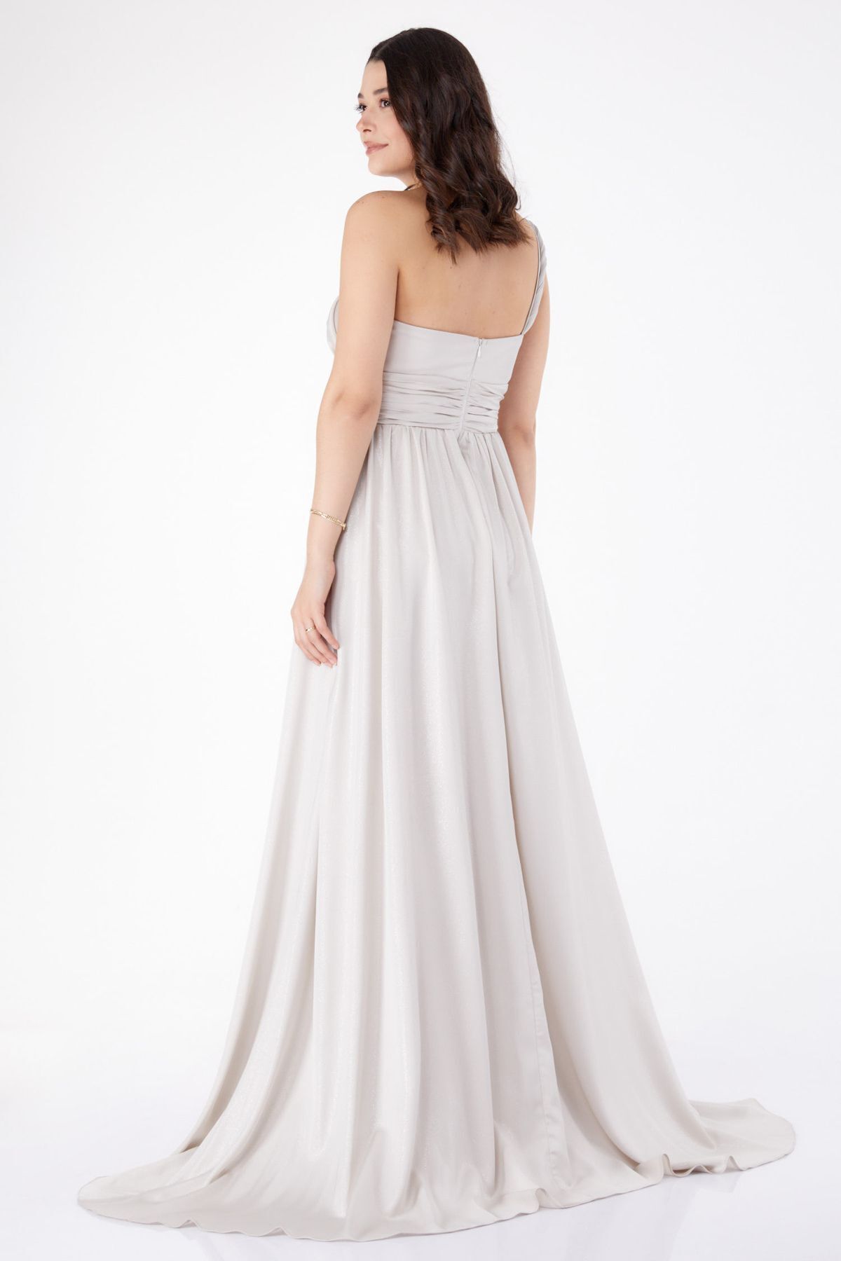 TOFİSA-Weißes, glitzerndes, ärmelloses, gerades, mittellanges Abendkleid für Damen - 25460 5