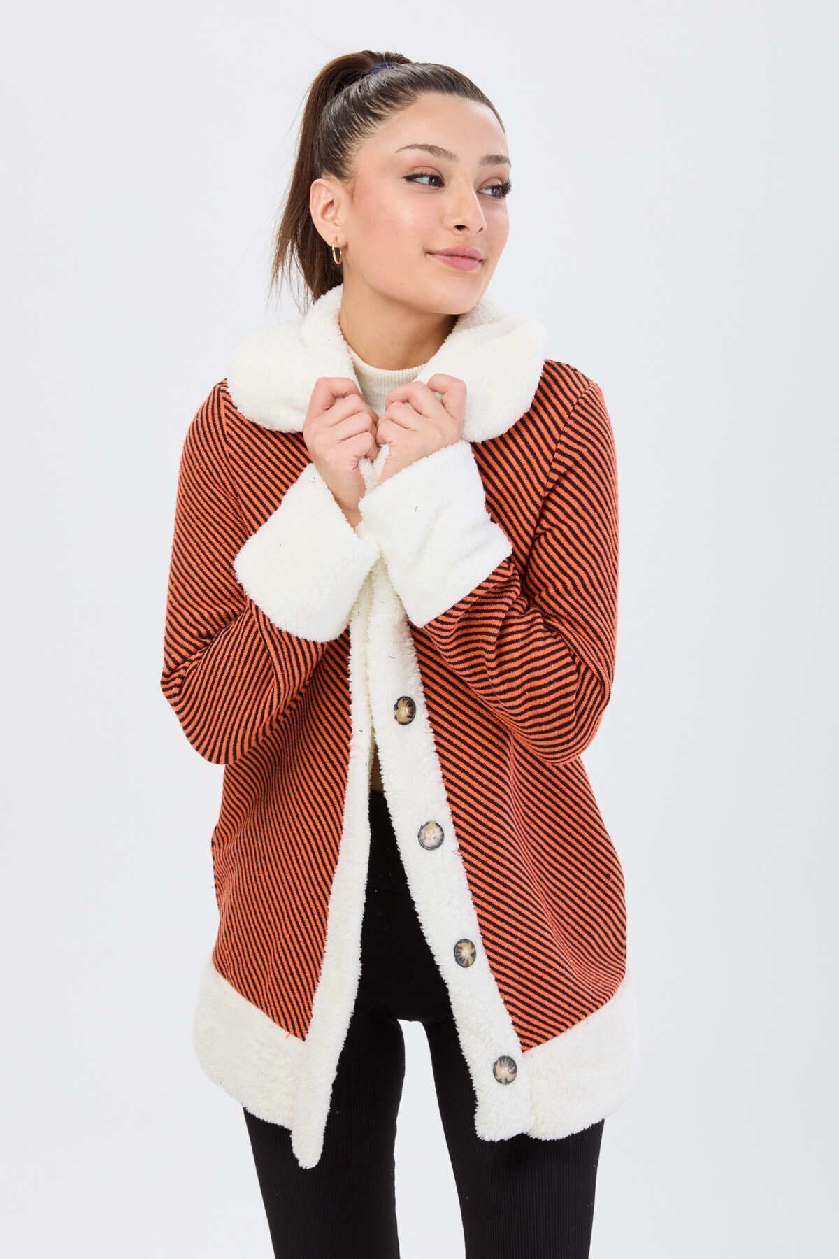 TOFİSA-Orange Women's Jacket - Straight Collar, Model 13095 4