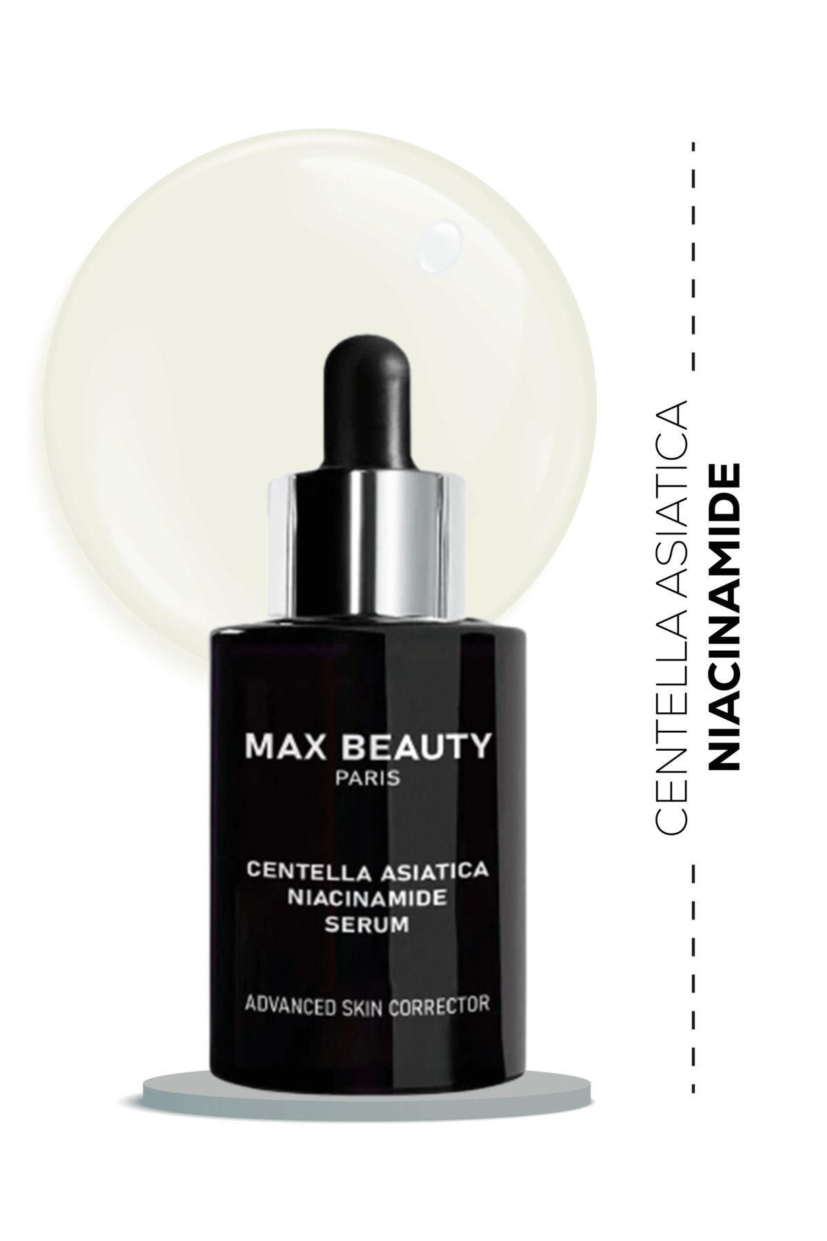 سرم تسکین دهنده، ترمیم کننده و یکسان کننده مراقبت از پوست سنتلا آسیاتیکا نیاسینامید max beauty paris