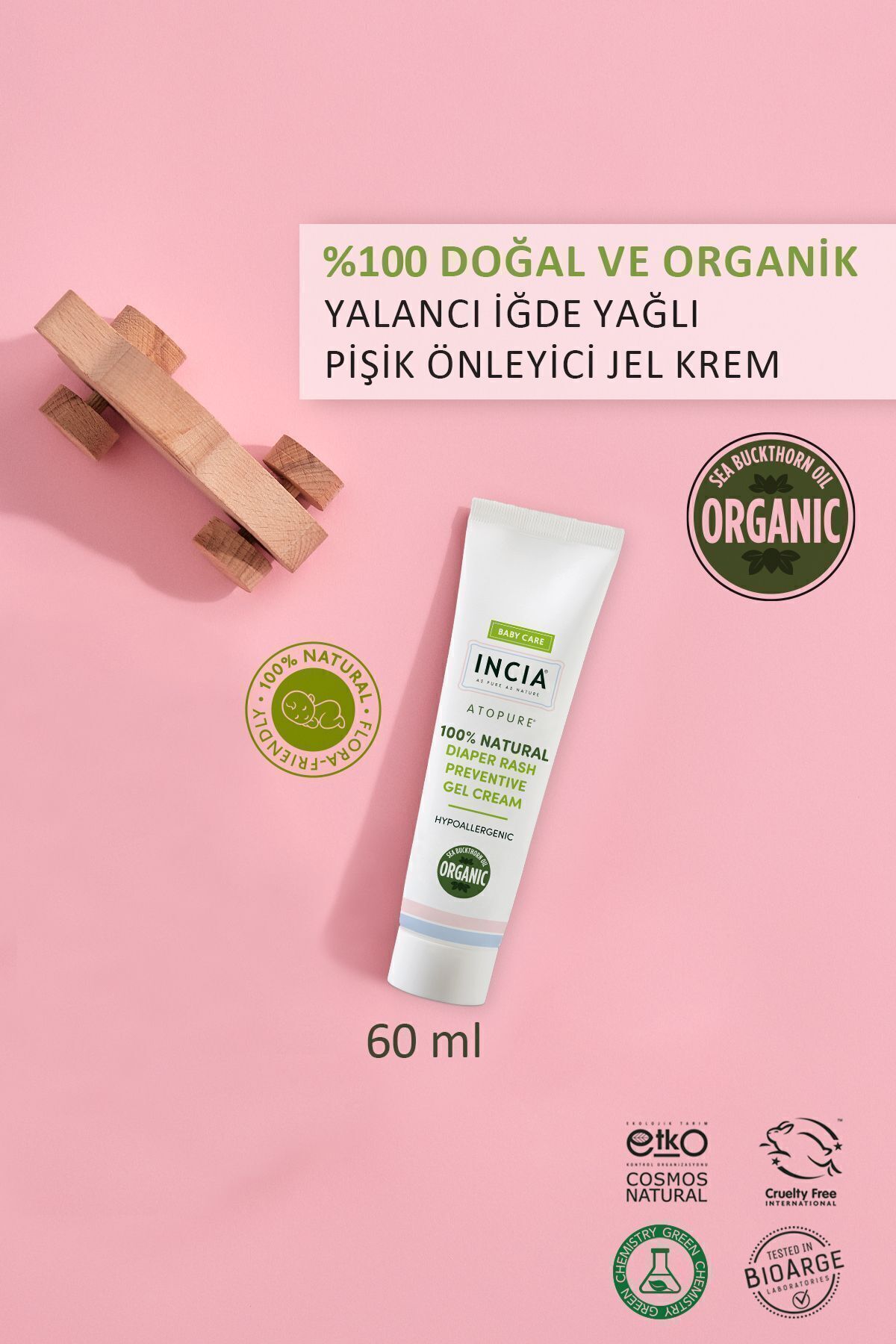 %100 Doğal Pişik Önleyici Jel Krem Organik Yalancı İğde Bakım Kremi Bitkisel 60 ml