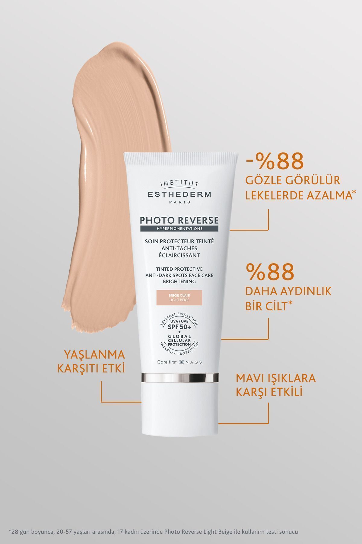 کرم ضدآفتاب رنگی بژ رنگی معکوس عکس ضد لک ضد اشعه UVA/UVB SPF50+ با محافظت بالا 50 میلی لیتر INSTITUT ESTHEDERM