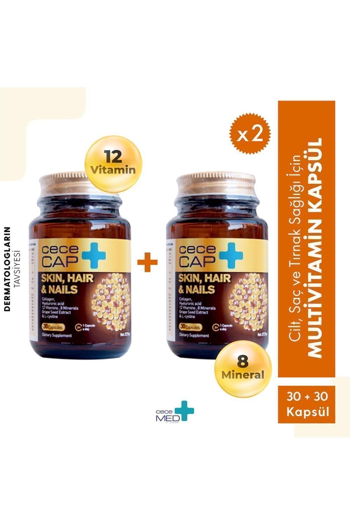 Cececap 12 ویتامین 8 مواد معدنی 2 x 30 کپسول مولتی ویتامین برای مو و ناخن سالم CECEMED