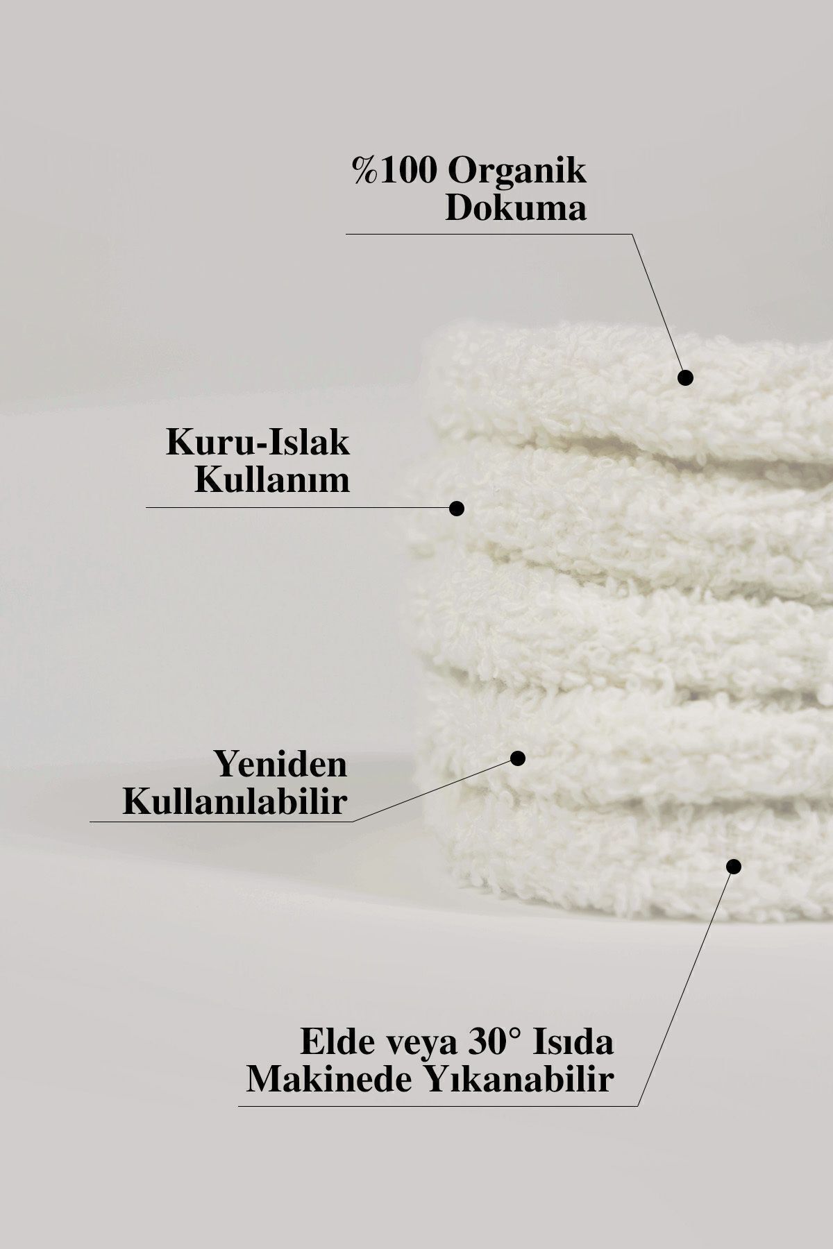 Yeniden Kullanılabilir Makyaj Temizleme Pedi 3’lü Paket %100 Organik Pamuk Çevre Dostu Yıkanabilir