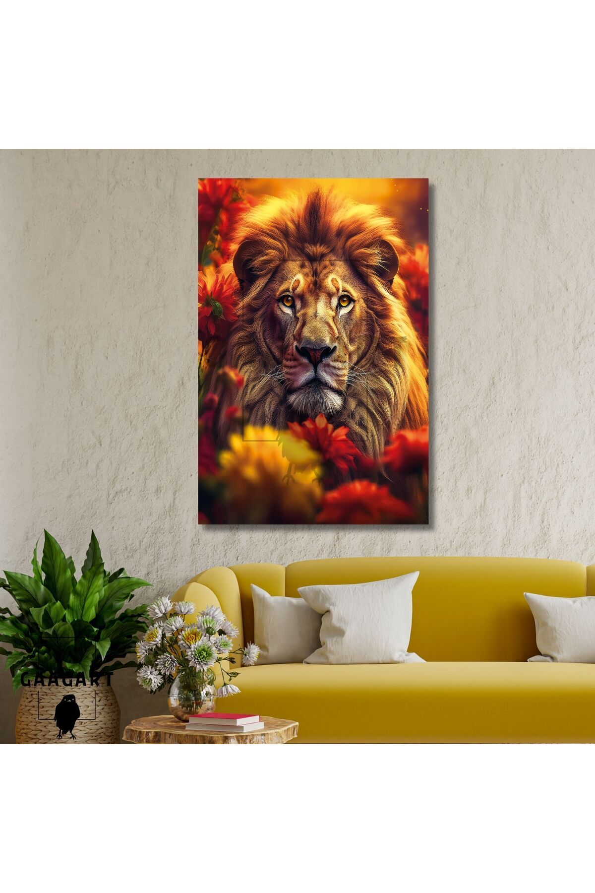 Single Vertical Canvas Wall Chart Yellow Red Lioness