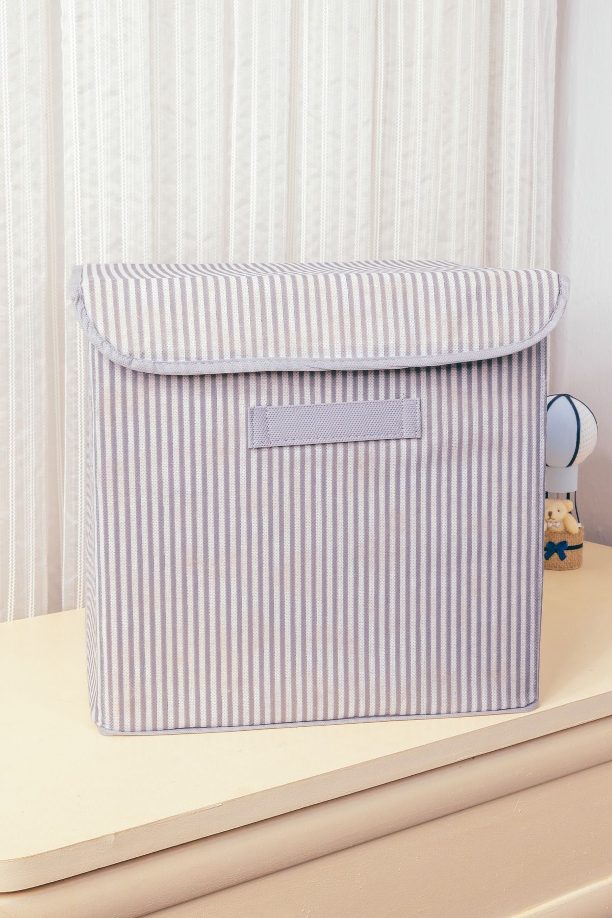 Textile sweet Dulap Multifuncțional Pentru Rufe Cu Capac Cu Dungi Gri. Cutie Organizatoare De Jucării - One Size