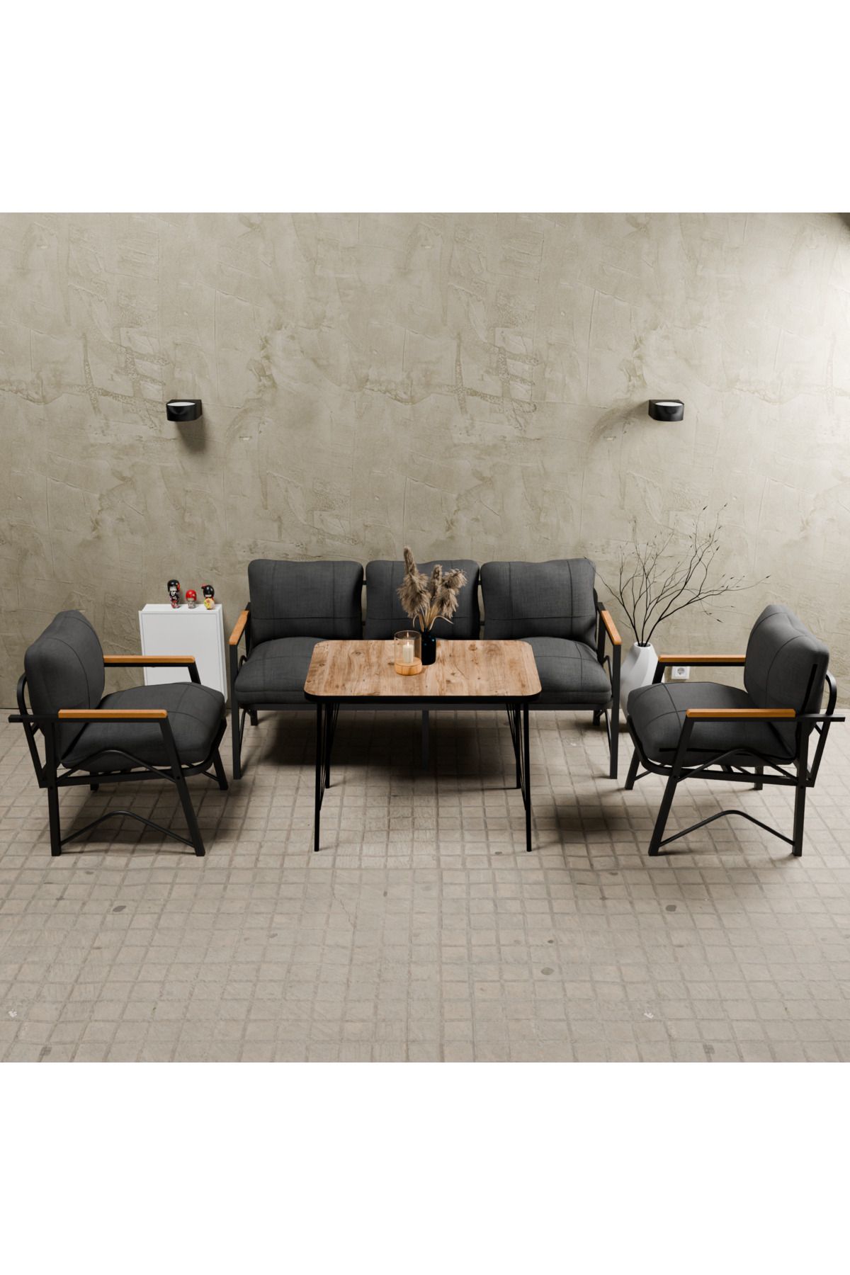 Symmetry Model, Balcony, Garden, Cafe, Metal Sofa Set, Garden Set , Tea Set, 3+1+1+table