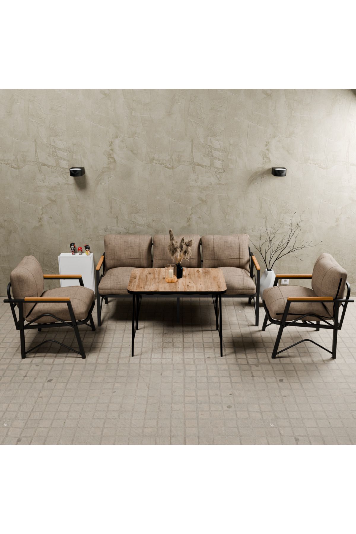Symmetry Model, Balcony, Garden, Cafe, Metal Sofa Set, Garden Set , Tea Set, 3+1+1+table