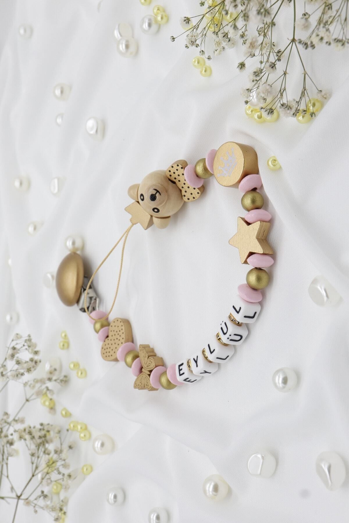 lilamtasarım Isimli Emzik Zinciri - Emzik Askısı - Bebek Hediyesi Bez034 fotoğrafı 3 (önizleme)