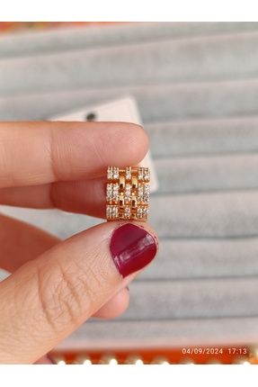 Renna Accessories Leyla küpesi Altın kaplama kalın küpe sallantılı full taşlı