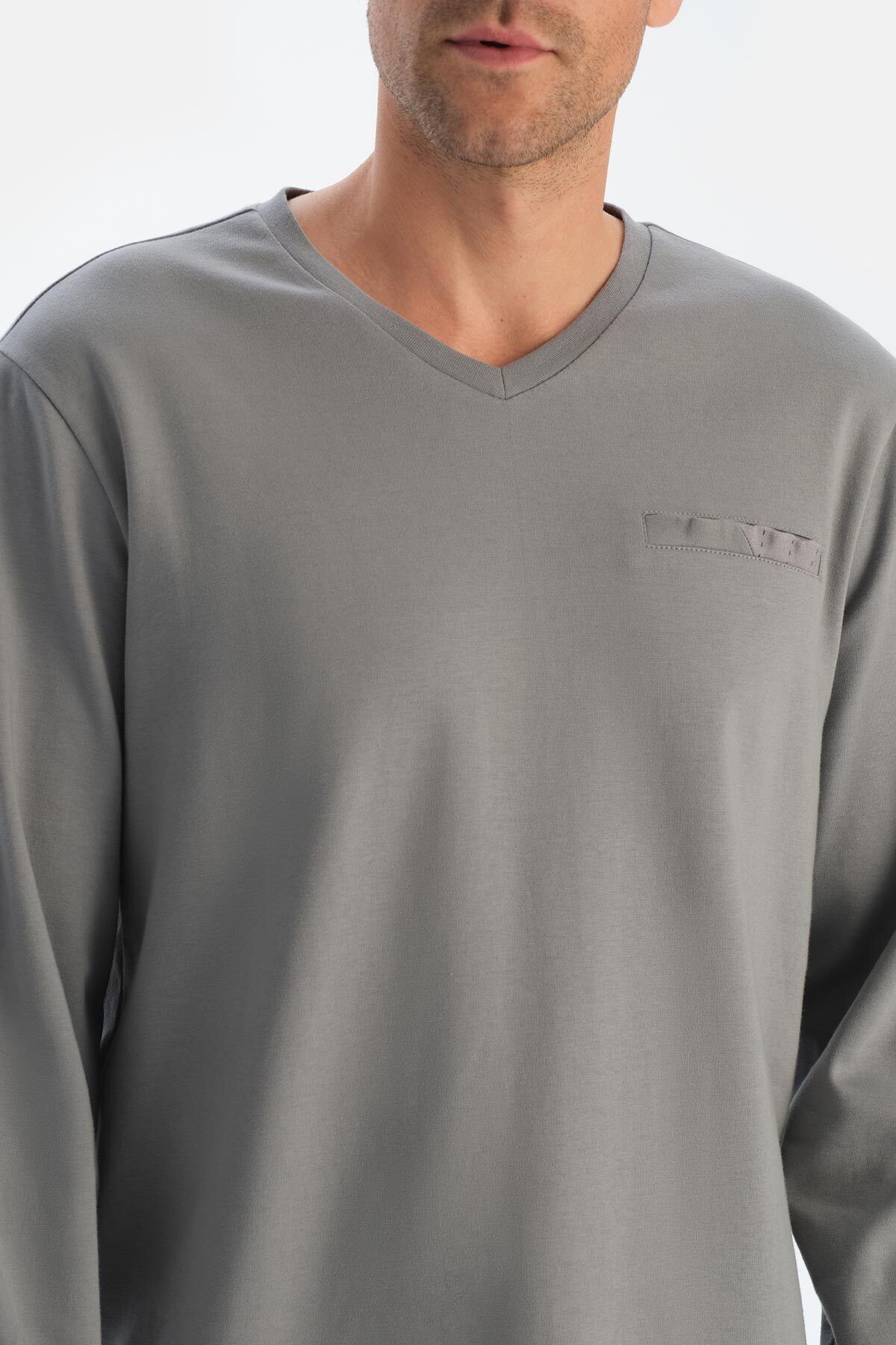 ست پیژامه مردانه مجموعه لباس خواب GRY V NECK FLETO T SHIRT PANTS Dagi