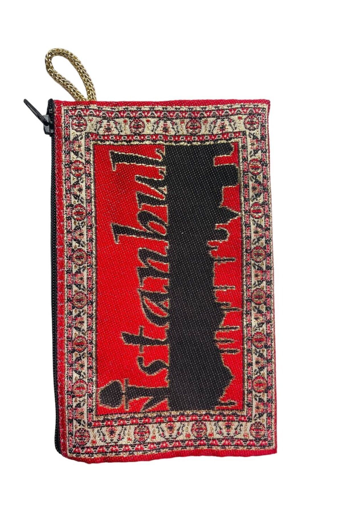 کیف پول زنانه متوسط زنانه شیک زیپ دسته روکش شده با الگوی فرش 15X10 GALATA GIFT
