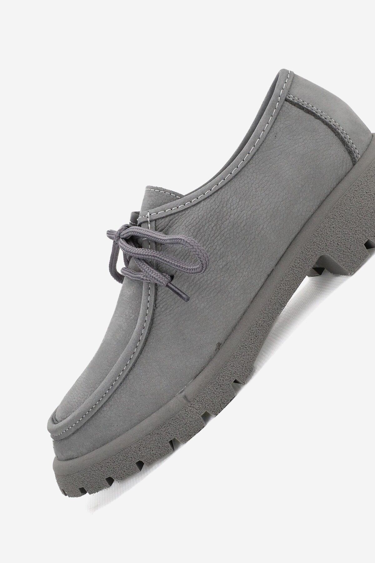 TUNAELLİ-Gray Nubuck Genuine Natural Leather - Size 36-41 Lace up Oxford Shoes 6