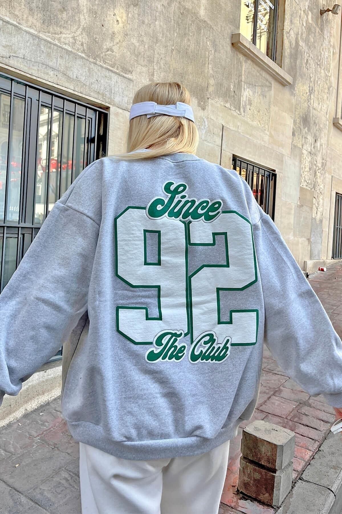 Swist  Gri 92 Ön Arka Baskılı Içi Pamuklu Kadın Sweatshirt - Görsel 6