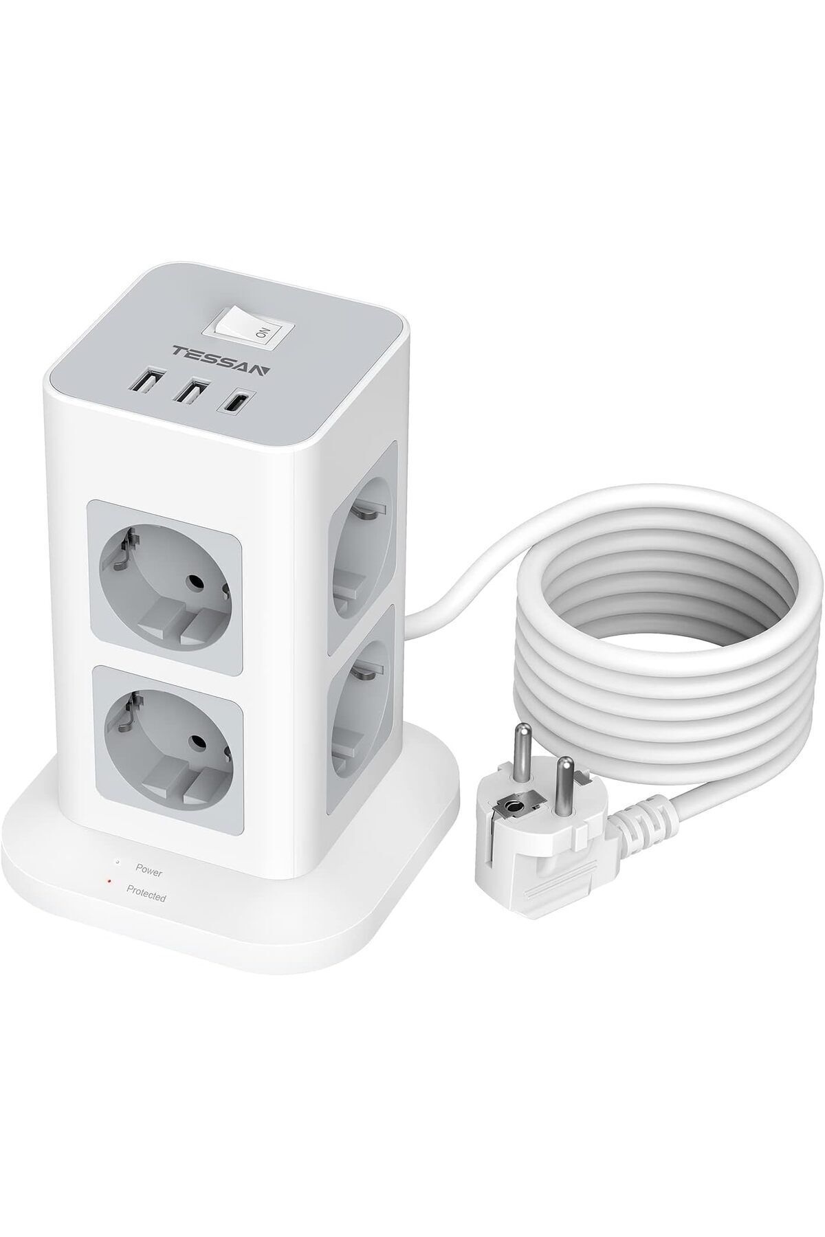 TESSAN Şok/akım Korumalı 8'li 2 Metre Type C Ve Usb'li Grup Priz