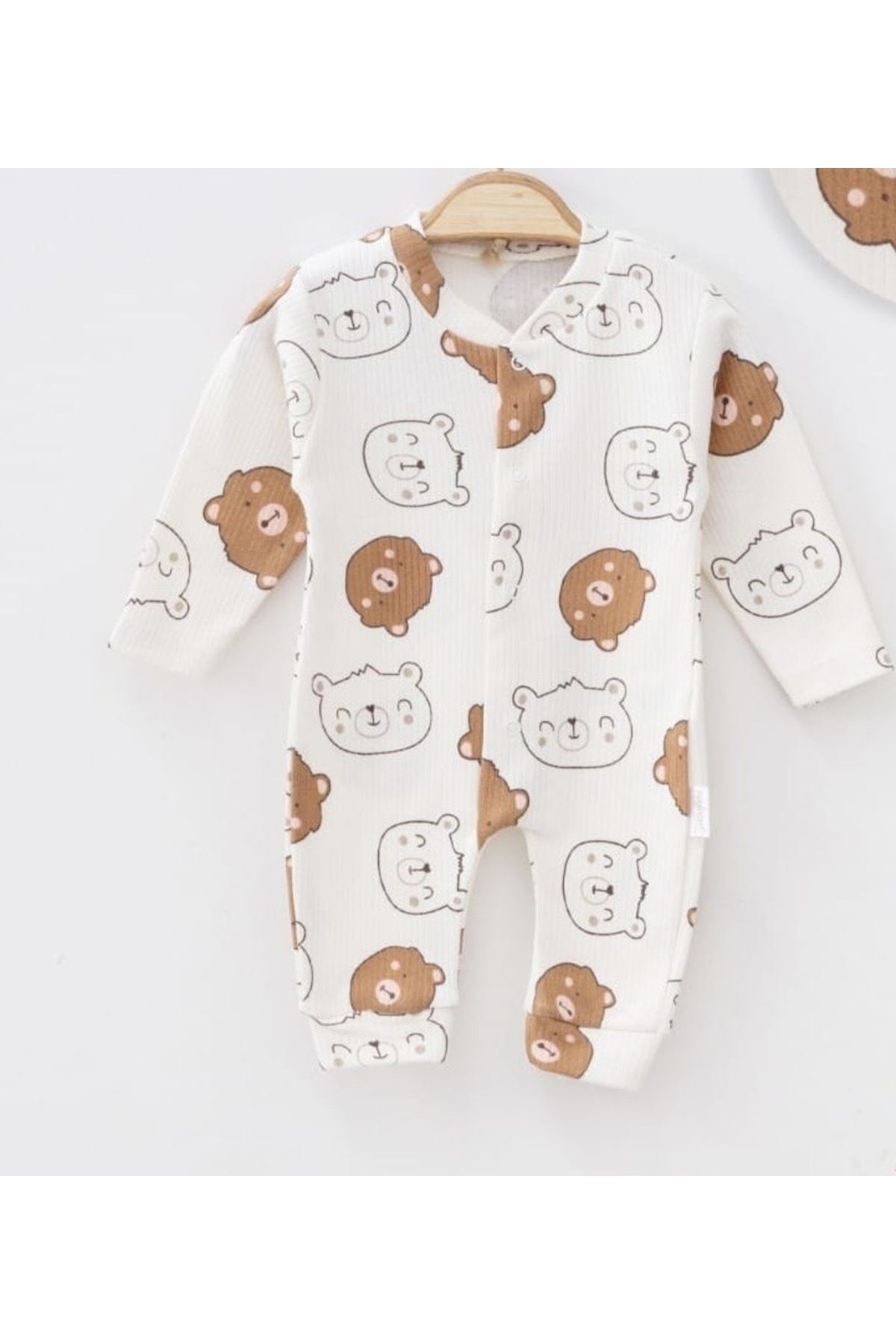 anne dokunuşu gibi KUZUM BEBE Kahve Ayıcık Figürlü Fitilli Kumaş Kız Erkek Bebek Pamuk Kumaş Çıtçıtlı Tulum fotoğrafı 3 (önizleme)