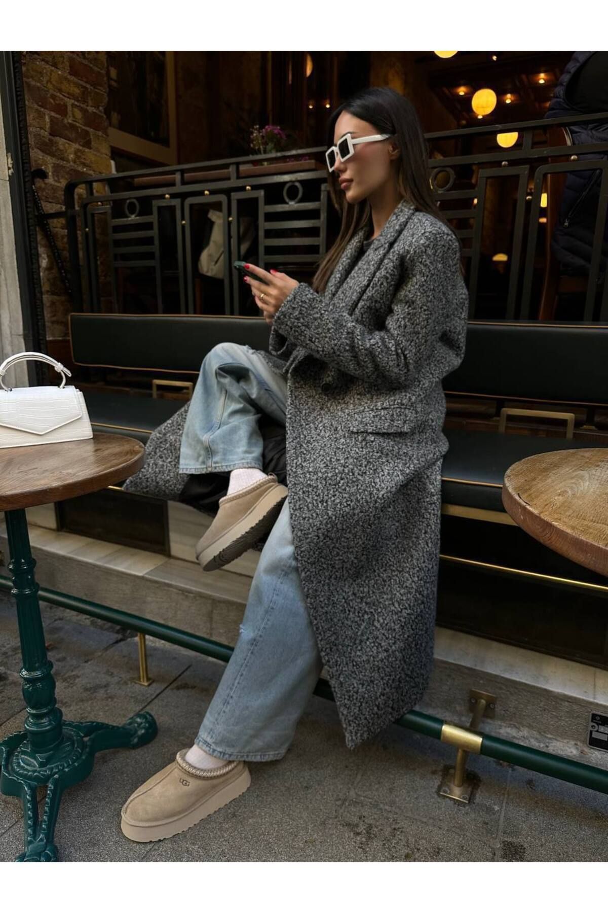 My Blog-Anthracite Single Button Long Boucle Coat-54440 2
