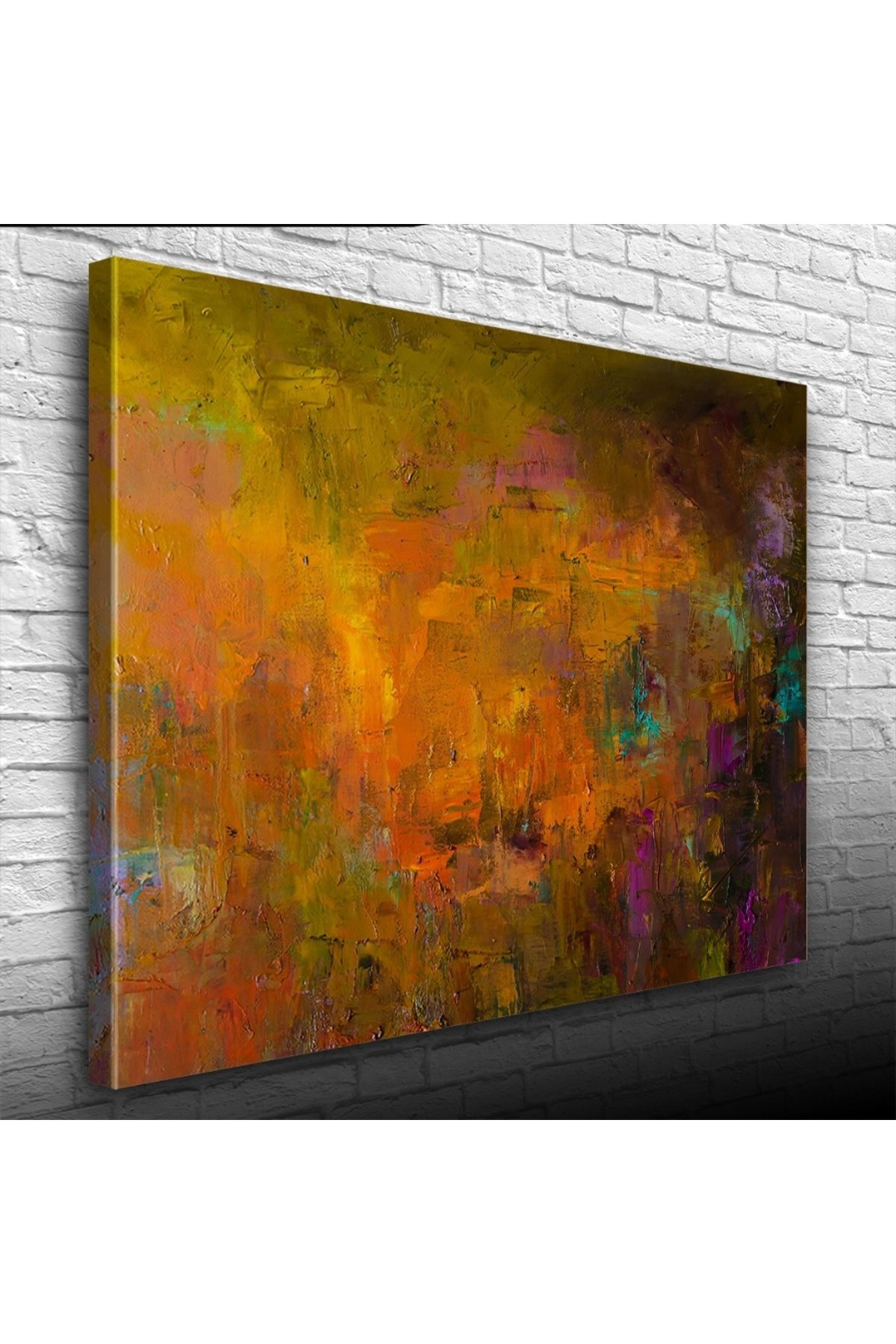 pazarella Sarı ve Yeşil Tonlarda Soyut Yağlıboya Kanvas Tablo 50 x 70