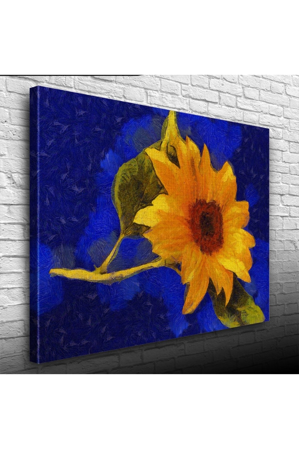 pazarella Mavi Zeminde Sarı Çiçek Kanvas Tablo 50 x 70