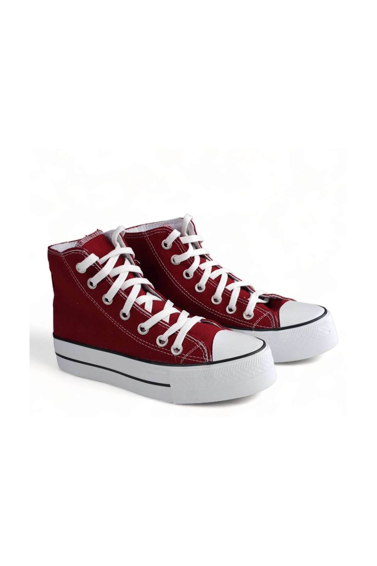 Melen Shoes Skystride Bordo Kalın Tabanlı Boğazlı Keten Kadın Sneaker Spor Ayakkabı görsel 2