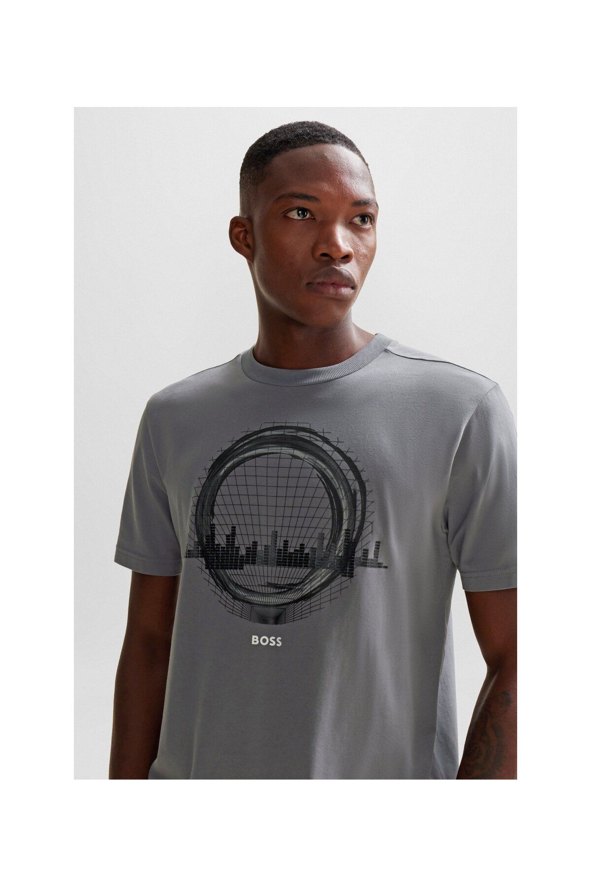 تی شرت خاکستری مردانه پنبه انعطاف پذیر الگوی فصلی برش طبیعی t shirt BOSS